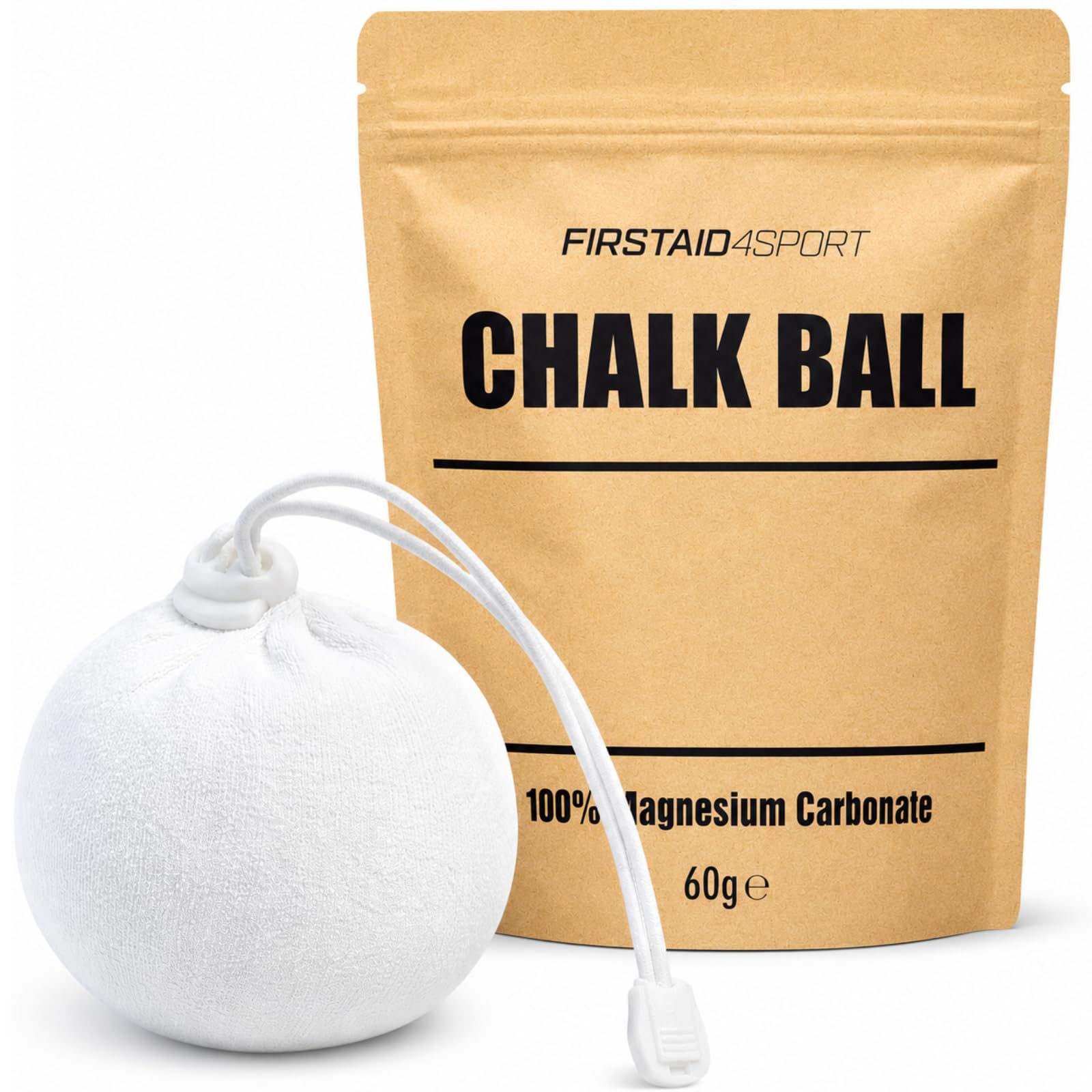Firstaid4sport Chalk Ball 60g - Magnesium Carbonate Grip Chalk for Gym, Weightlifting, Bouldering & Rock Climbing - Low Mess Hand Grip Powder Ball