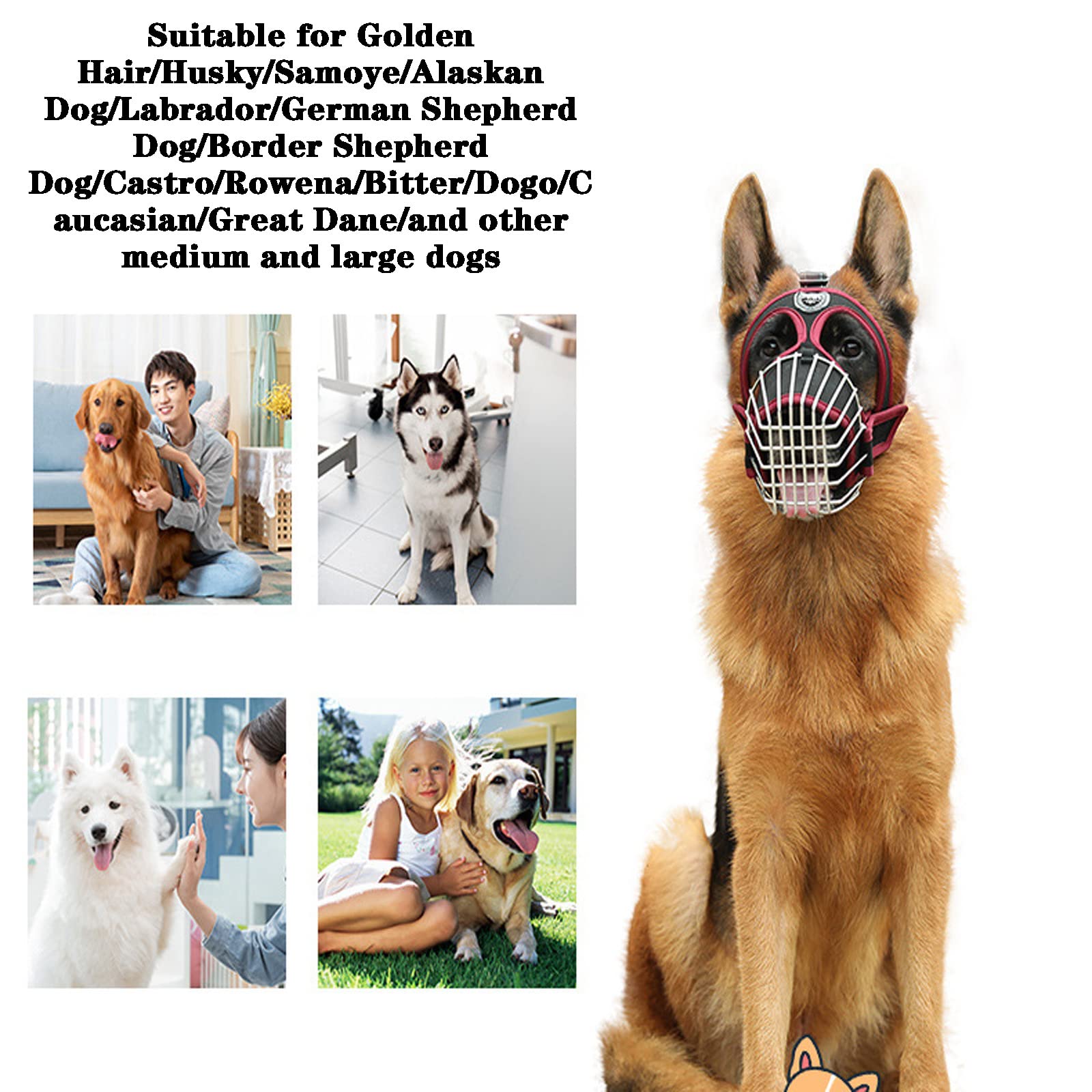 Bozal para Perros pequeños, medianos y Grandes, Evita Que los Perros muerdan, ladren y mastiquen, con Correas Ajustables, Cómodo y Transpirable (S, Red)
