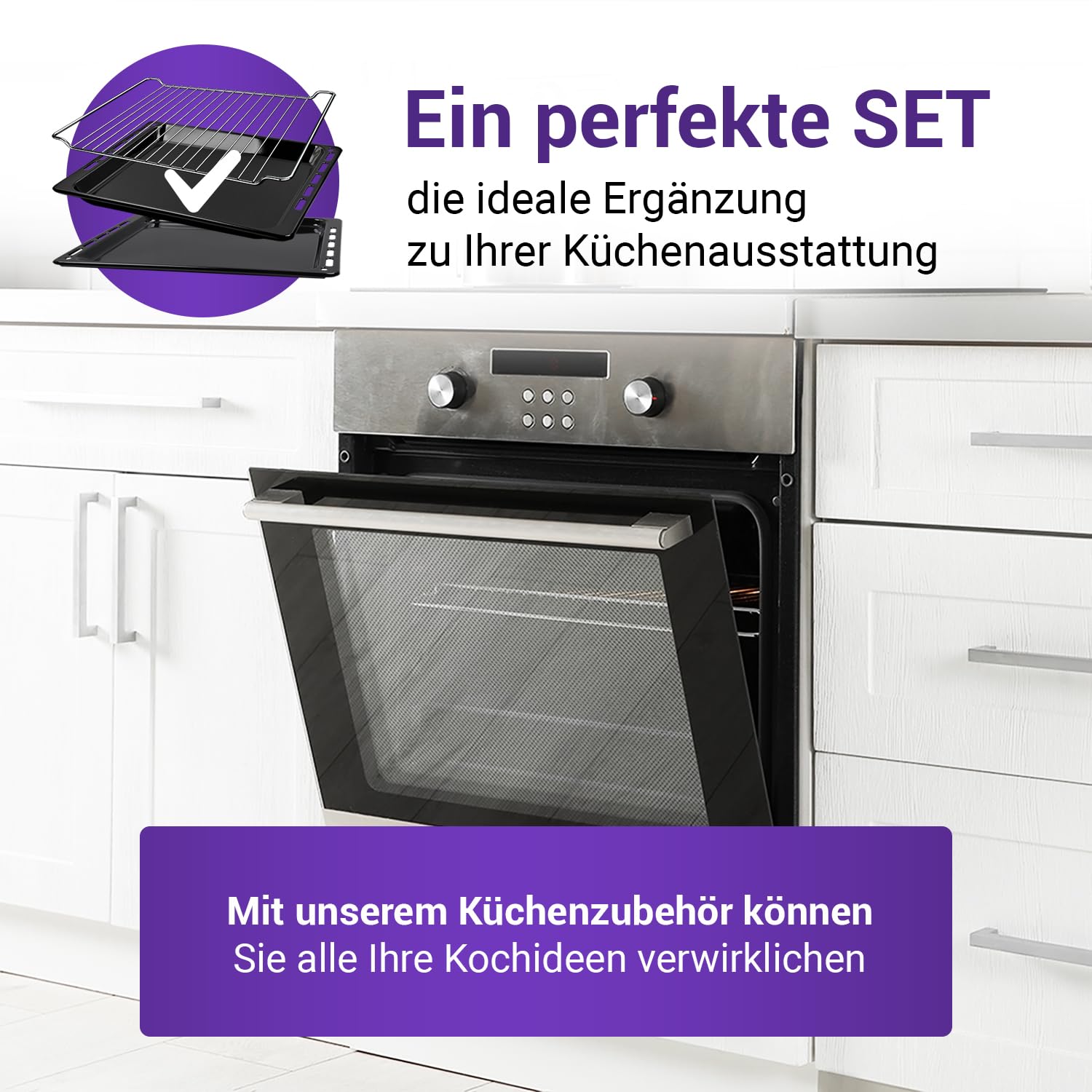 Viоks.pro 2x Backblech 445 x 375 + Rost Ersatz für Whirlpоol 481010683241 | Tiefes Blech, 44,5 x 37,5 x 3,3, Gitterrost Grill, für Ofen