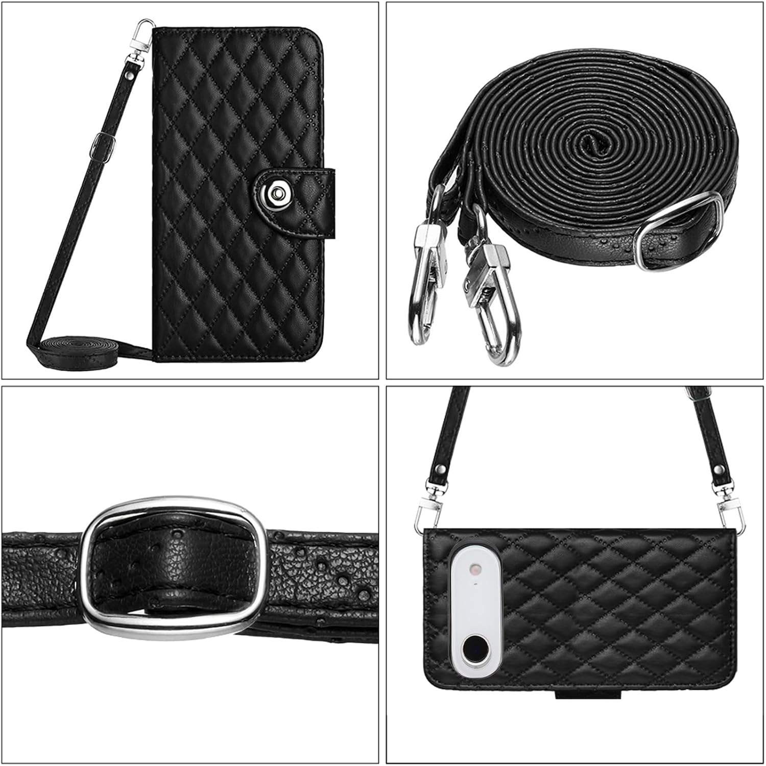 Wallet Case for iPhone 17 Air 6.5 inch with Wrist Strap Shoulder Strap, Argyle Pattern PU Leather Flip Credit Card Holder Stand Cell Phone Cover for i Phone17 i17 17Air Girls Women Black