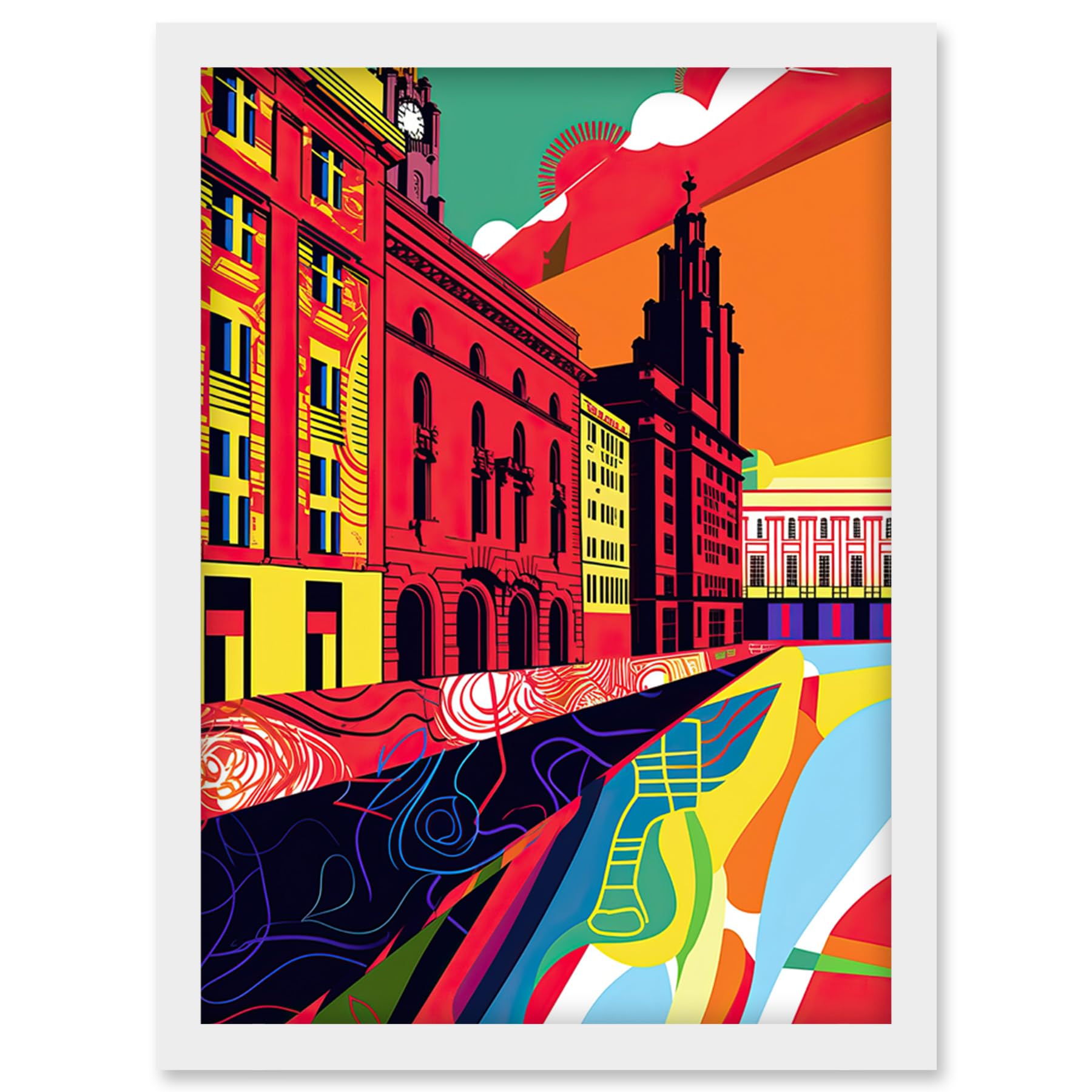 Artery8 Royal Albert Dock Liverpool Waterfront Pop Art Artwork Framed Wall Art Print A4