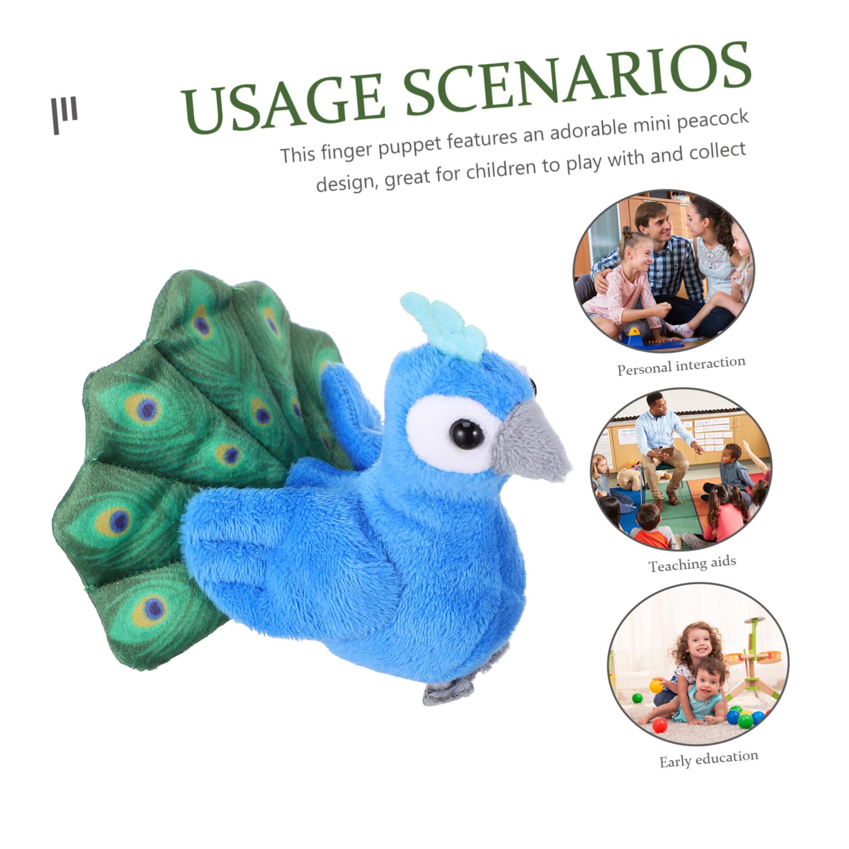 Marionnette à Doigts Jouet Interactif Mini Paon en Peluche Bleue et Accessoire de Narration pour Garçon et Filles pour Activités Itinérantes