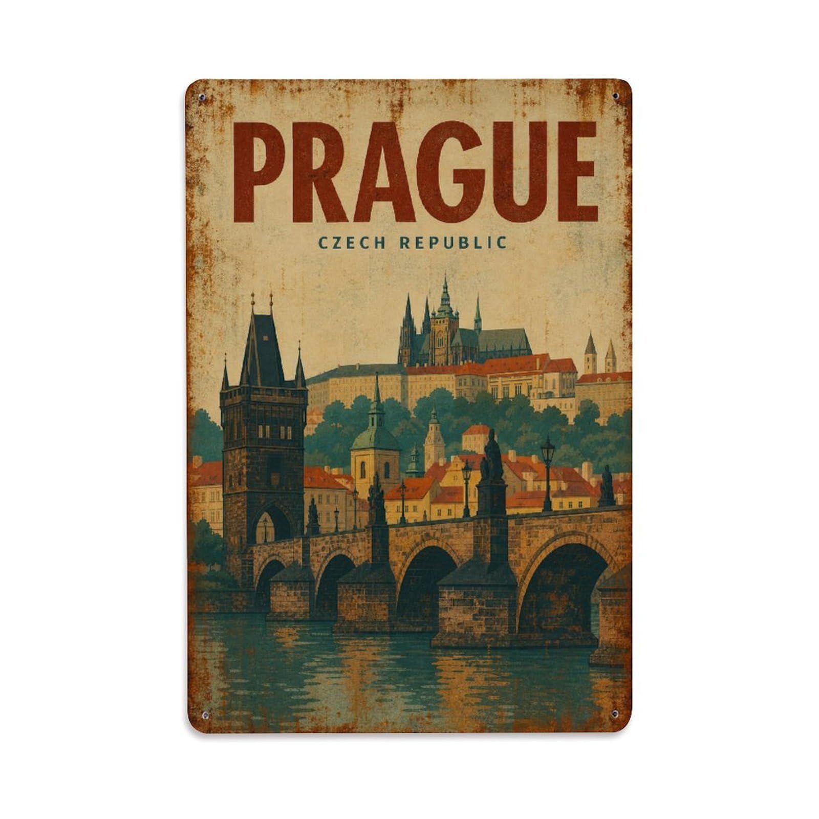 Metal Tin Sign Travel Vintage Czech Republic Prague