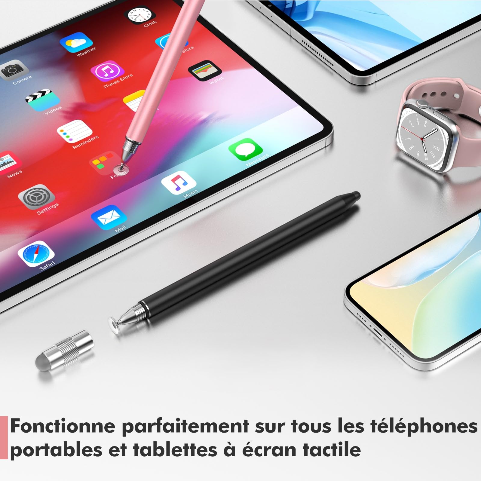 Stylet Tablette MEKO 3 en 1 pour iPad Samsung Smartphone Switch, Haute Précision avec 10 Embouts de Rechange (Noir + Or Rose)