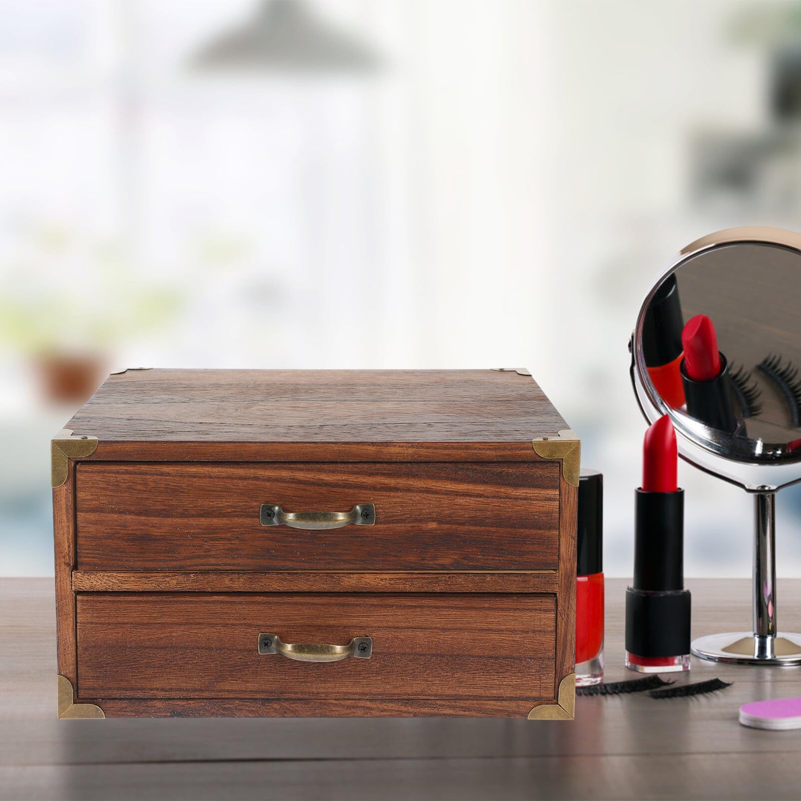 Rustikaler Schreibtisch-Organizer aus Holz mit Schubladen, Vintage-Schreibtisch-Aufbewahrungsschrank für Heimbüro-Dekor