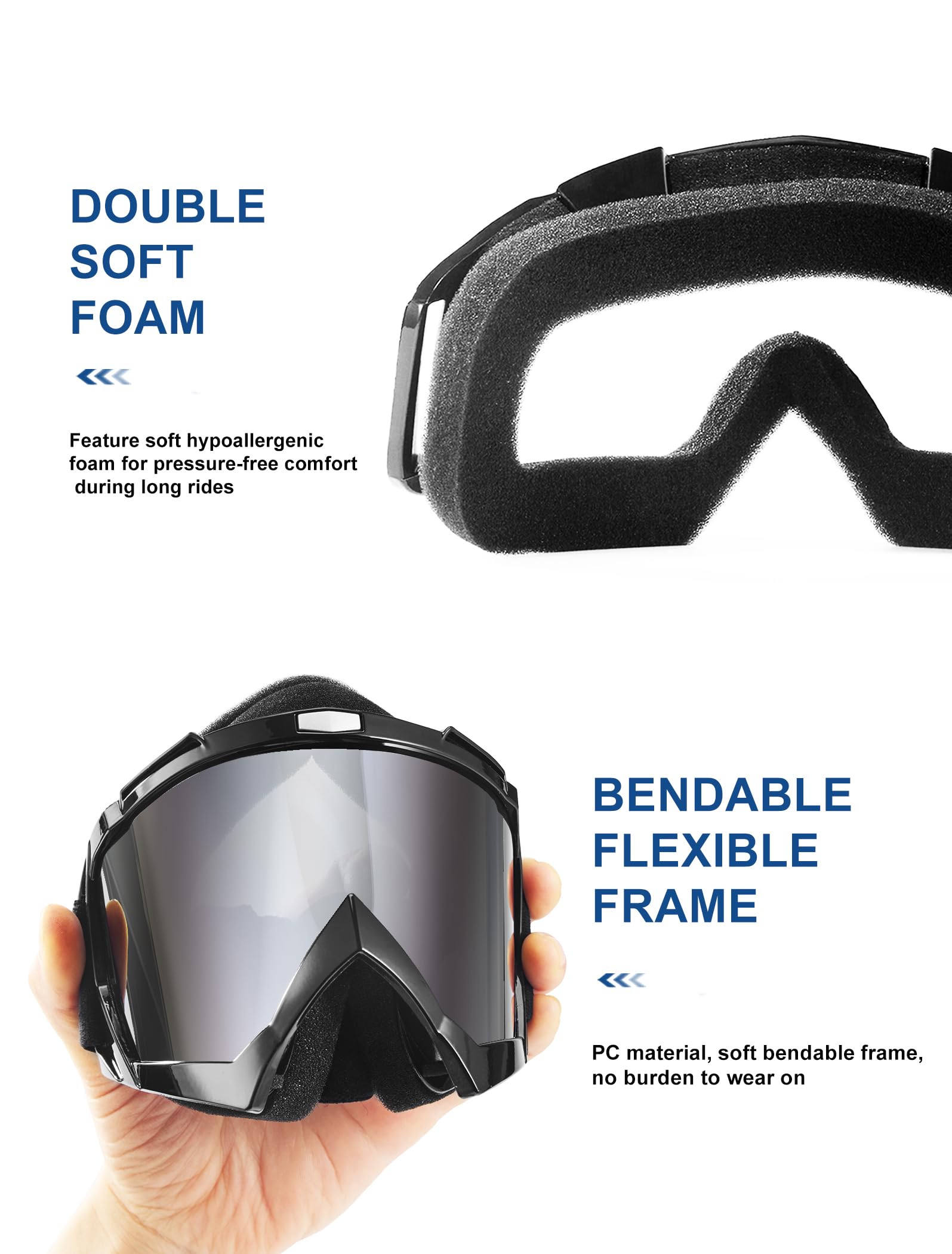 Motocross-Brille, 2 Stück, Motocross-Brille, ATV, Dirtbike, staubdicht, winddicht, Off-Road-Rennen, MX, Vierradbrille für Erwachsene, Herren, Damen, Jugendliche