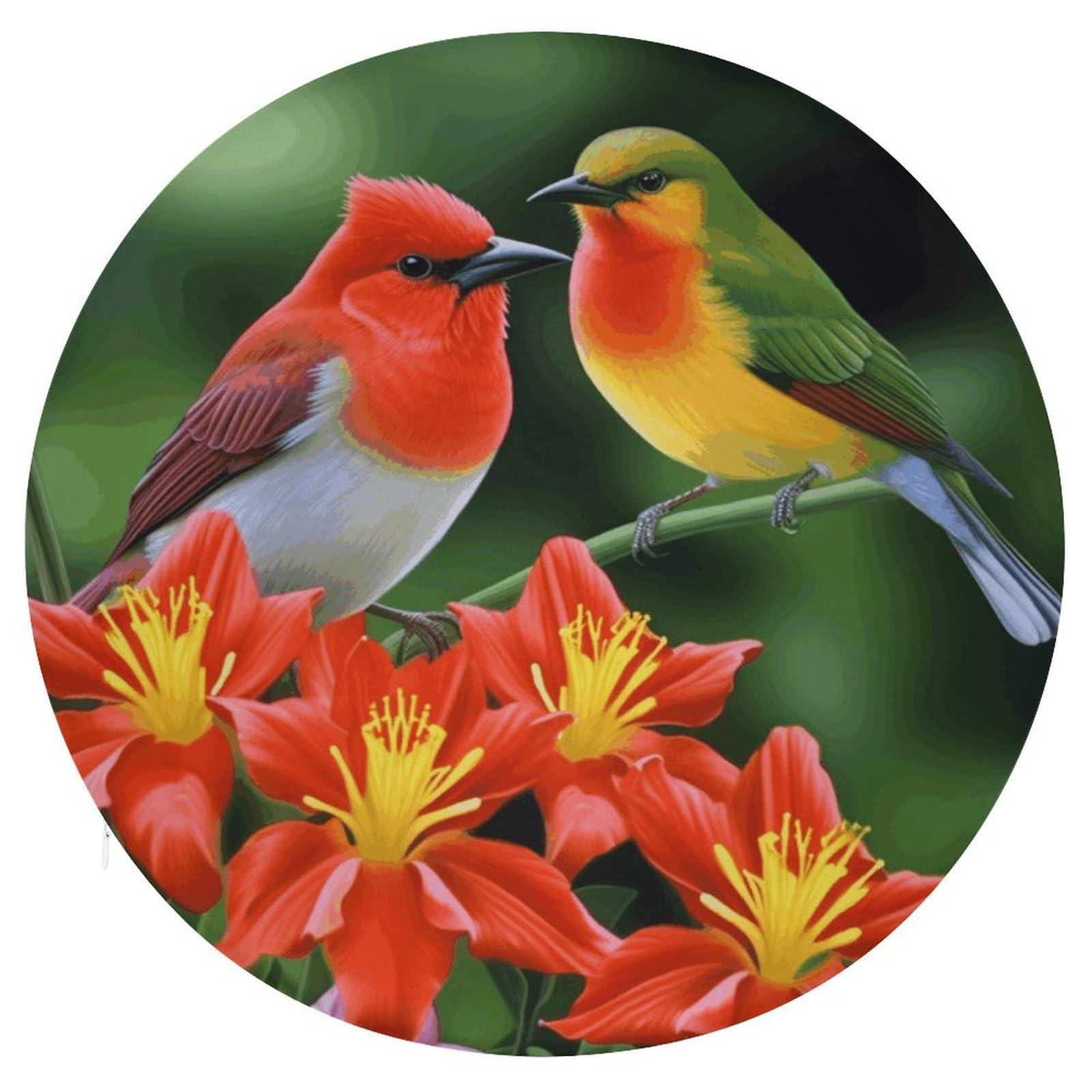 Wsoihfec Style Birds With Flowers Seat Cushion Round Chair Pad
