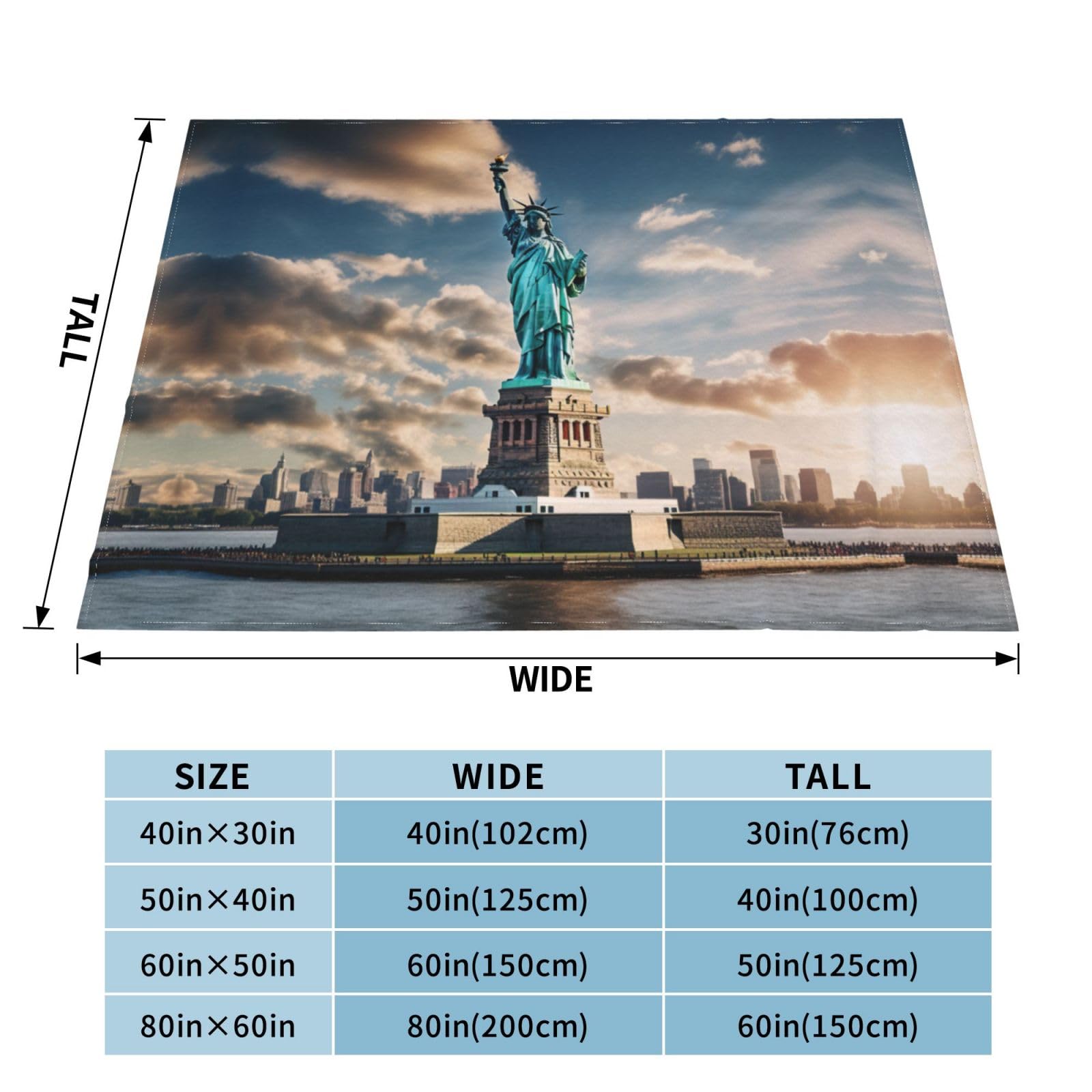 Coperta decorativa morbida e calda in flanella per bambini, cane, gatto, 127 x 152 cm, con stampa della statua della libertà a New York