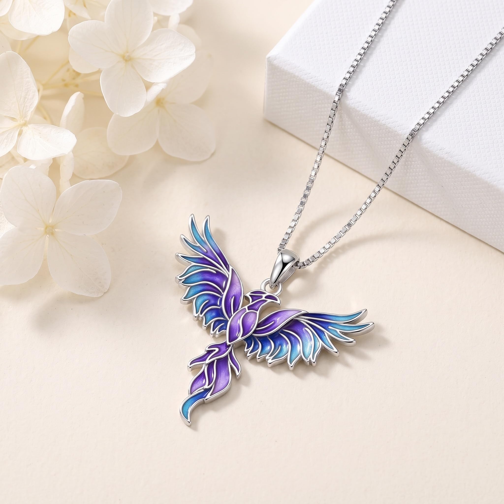 Collana da donna con ciondolo a forma di fenice sfumata, gioiello con ciondolo a forma di fenice, regalo di compleanno o anniversario per lei