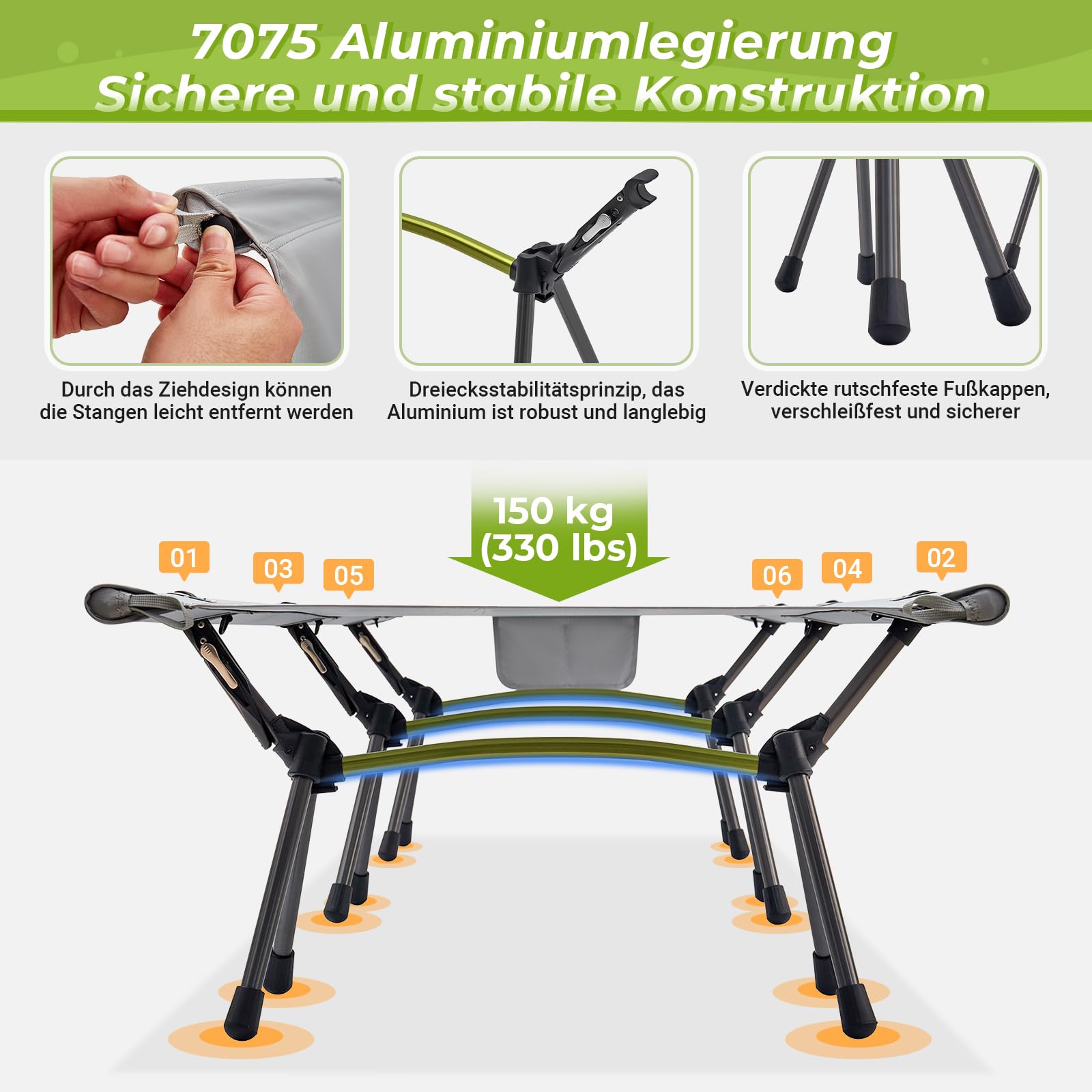 ATEPA Lit De Camp Pliable Réglable 190x65cm – 2 Hauteurs (17/41 Cm), 150 Kg Max, Ultra Léger 3,1 Kg Avec Sac De Transport