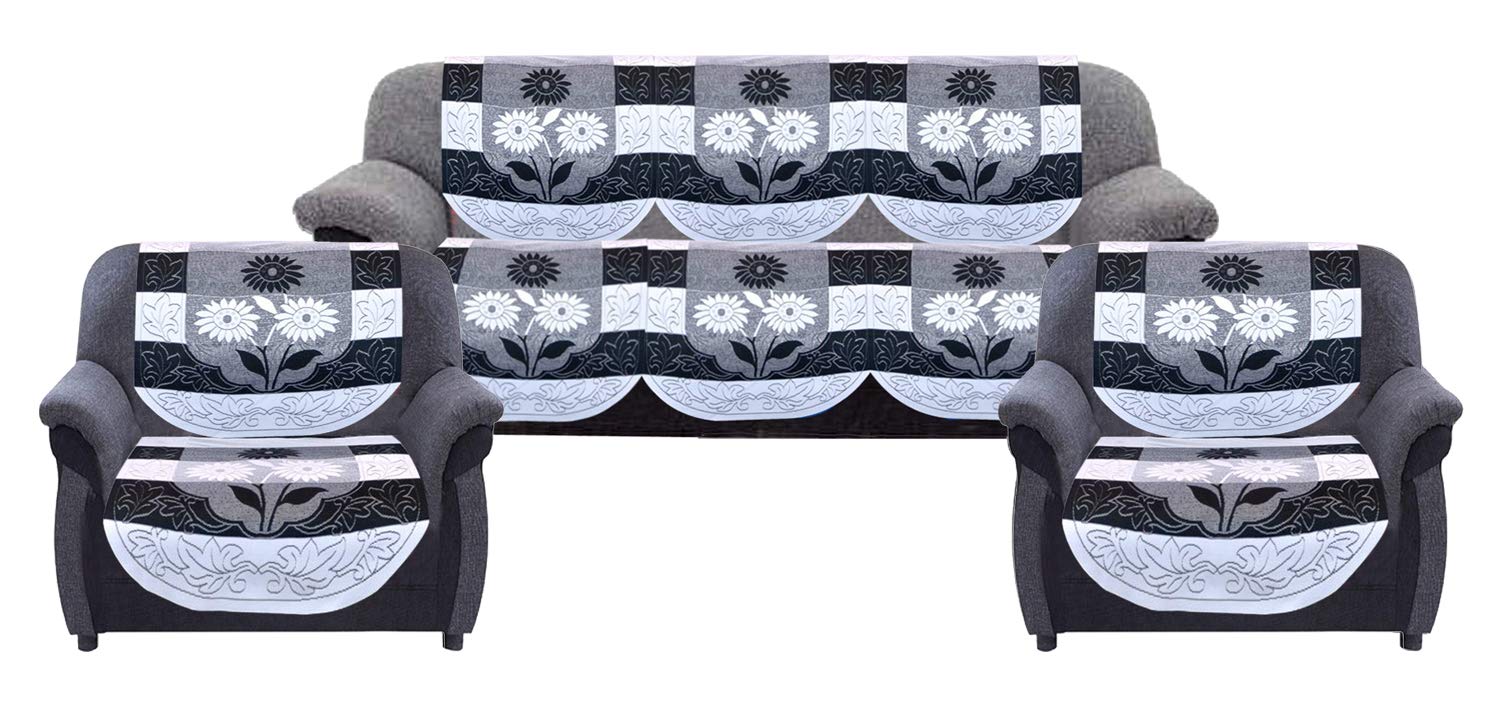 Kuber Industries™ Designer Sofa Cover Heavy Cloth Net 5 Seater Set -10 Pieces- Black & White (Exclusive Print)