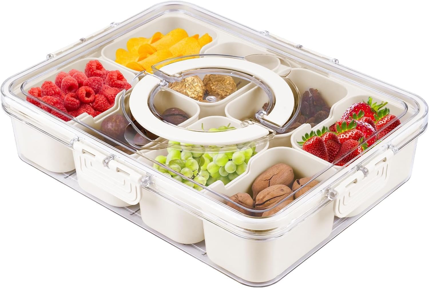 Divided Fridge Storage Box With 8 Serving Tray With Lid And Handle Refrigerator Food Storage Box Plastic 8 Compartment Fridge Container Storage Organiser Fruit Snack Storage (8 Grid)