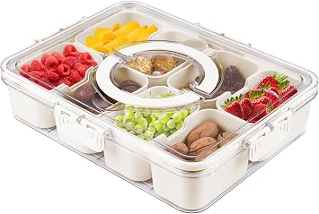 Divided Fridge Storage Box With 8 Serving Tray With Lid And Handle Refrigerator Food Storage Box Plastic 8 Compartment Fridge Container Storage Organiser Fruit Snack Storage 8 Grid