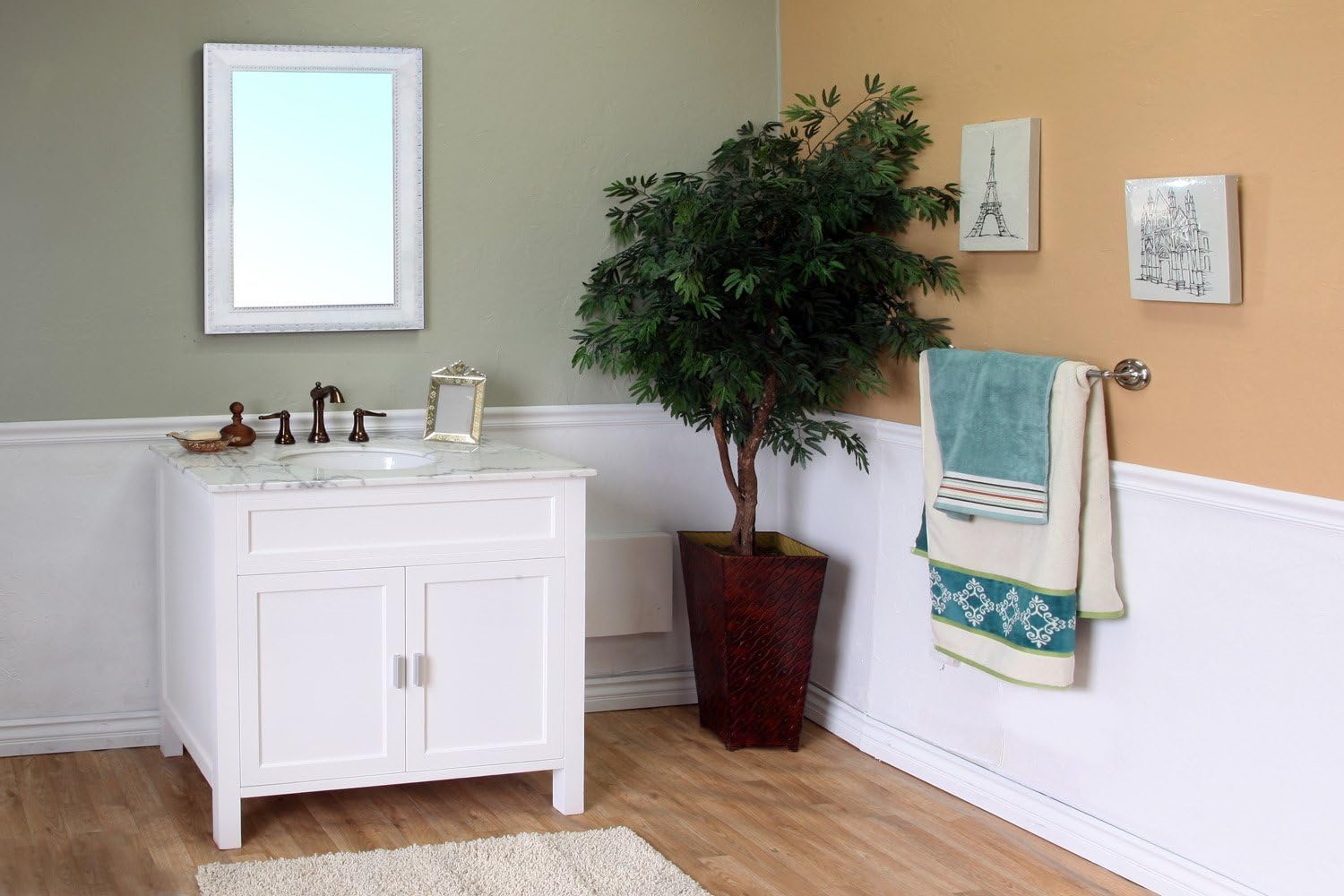 600168-36W 36-Inch Single Sink Vanity, Wood, White