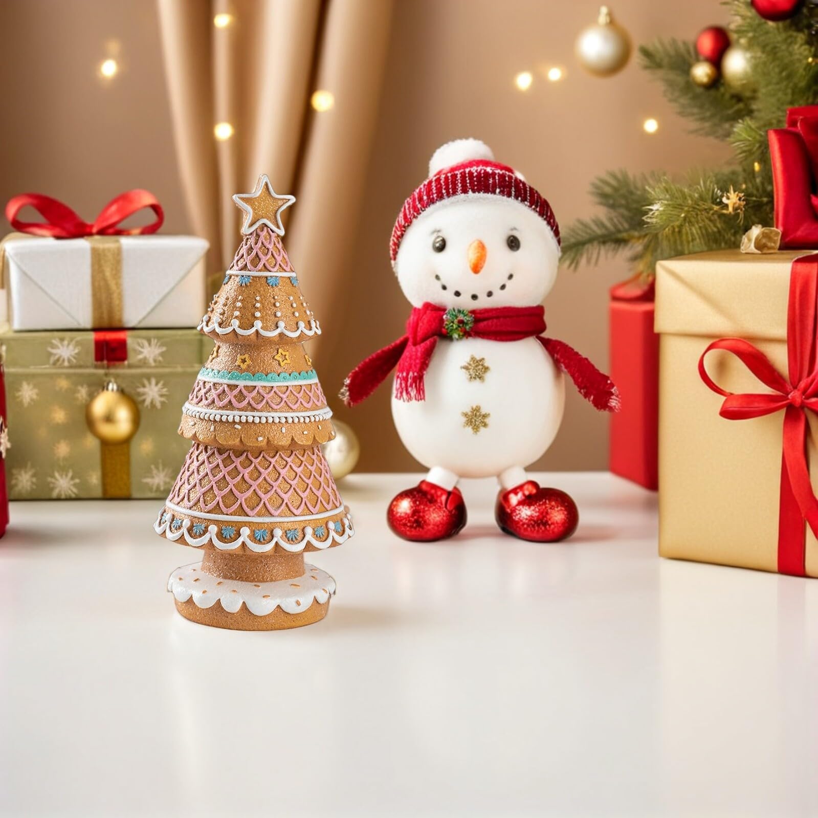 Figura de Árbol de Navidad de Resina con Diseño de Galleta de Jengibre Centro de Mesa Reutilizable para Decoración Festiva de Fiestas Navideñas y Exhibición Interior