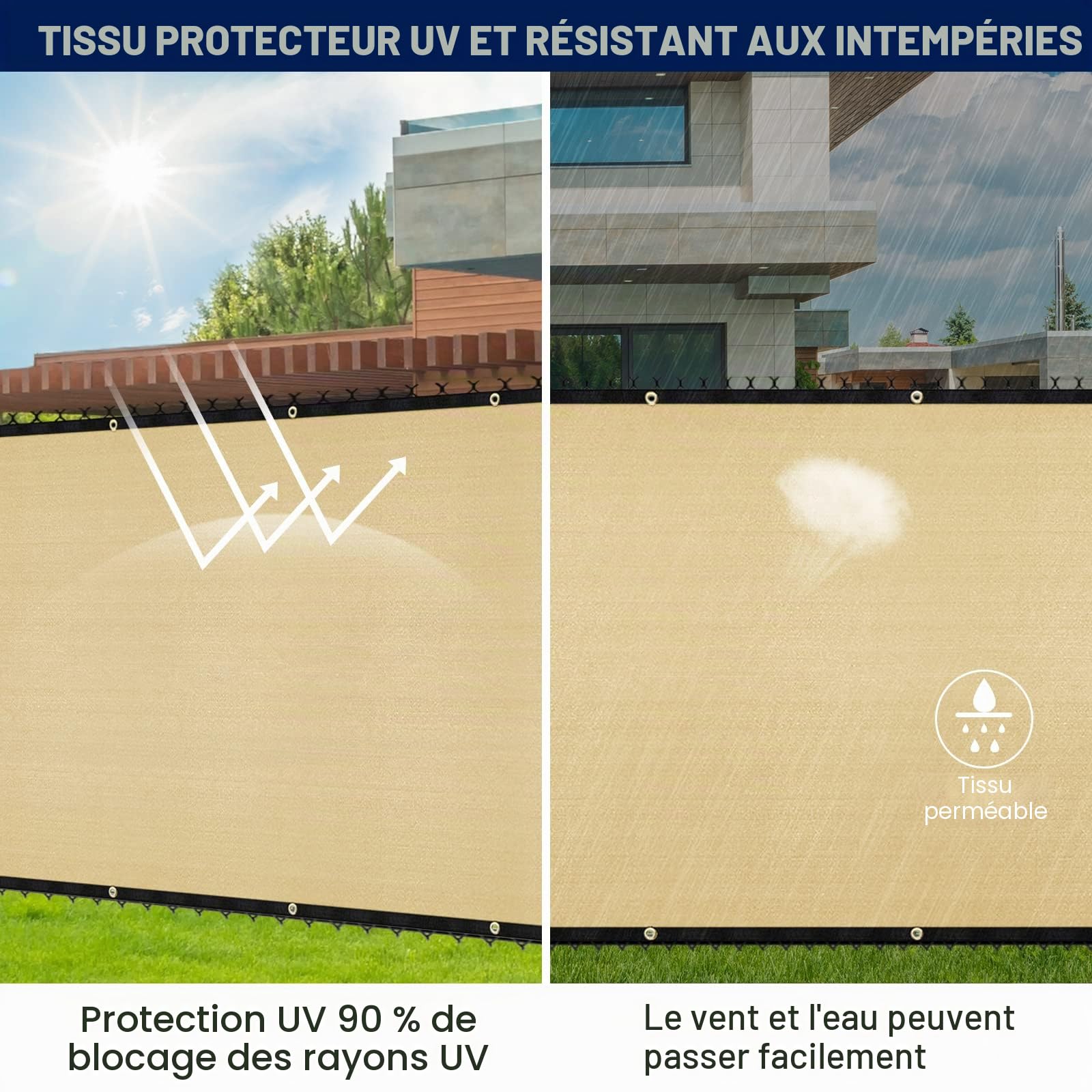 Duerer Brise Vue occultant Sable pour Jardin Cloture 1.8m x 15.2m, 170g/m² HDPE Tissu 90% Occultant Anti-UV Brise D’intimité Clôture pour Terrasse Balcon avec Attaches de câble Zip - Sable