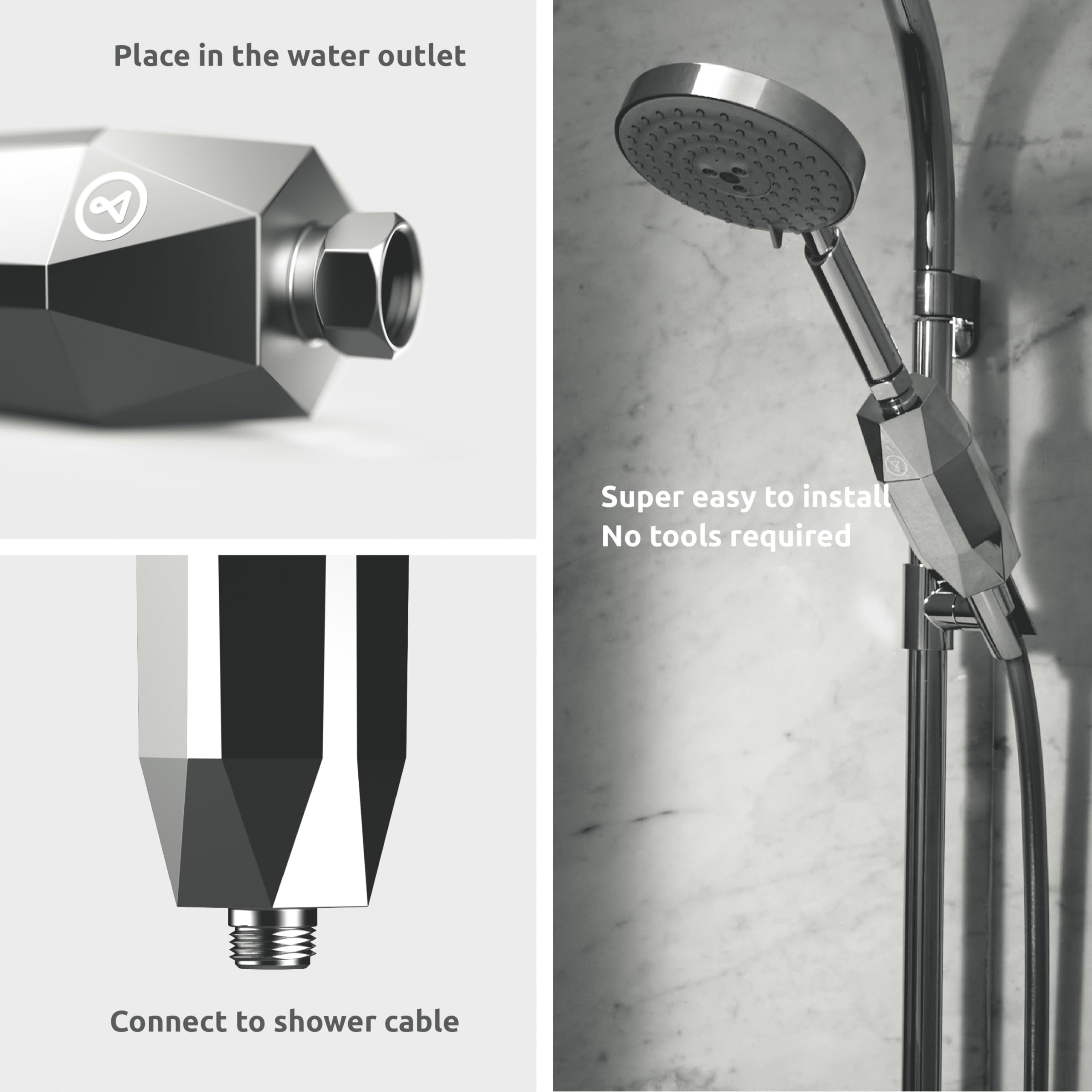 Tappwater ShowerPro Diamond - Filtro per doccia. Filtra calcare, cloro e +60 sostanze. Design unico. Filtraggio avanzato a 4stadi e tecnologia KDF-55 per pelle morbida e capelli forti. 6 mesi. 20.000L