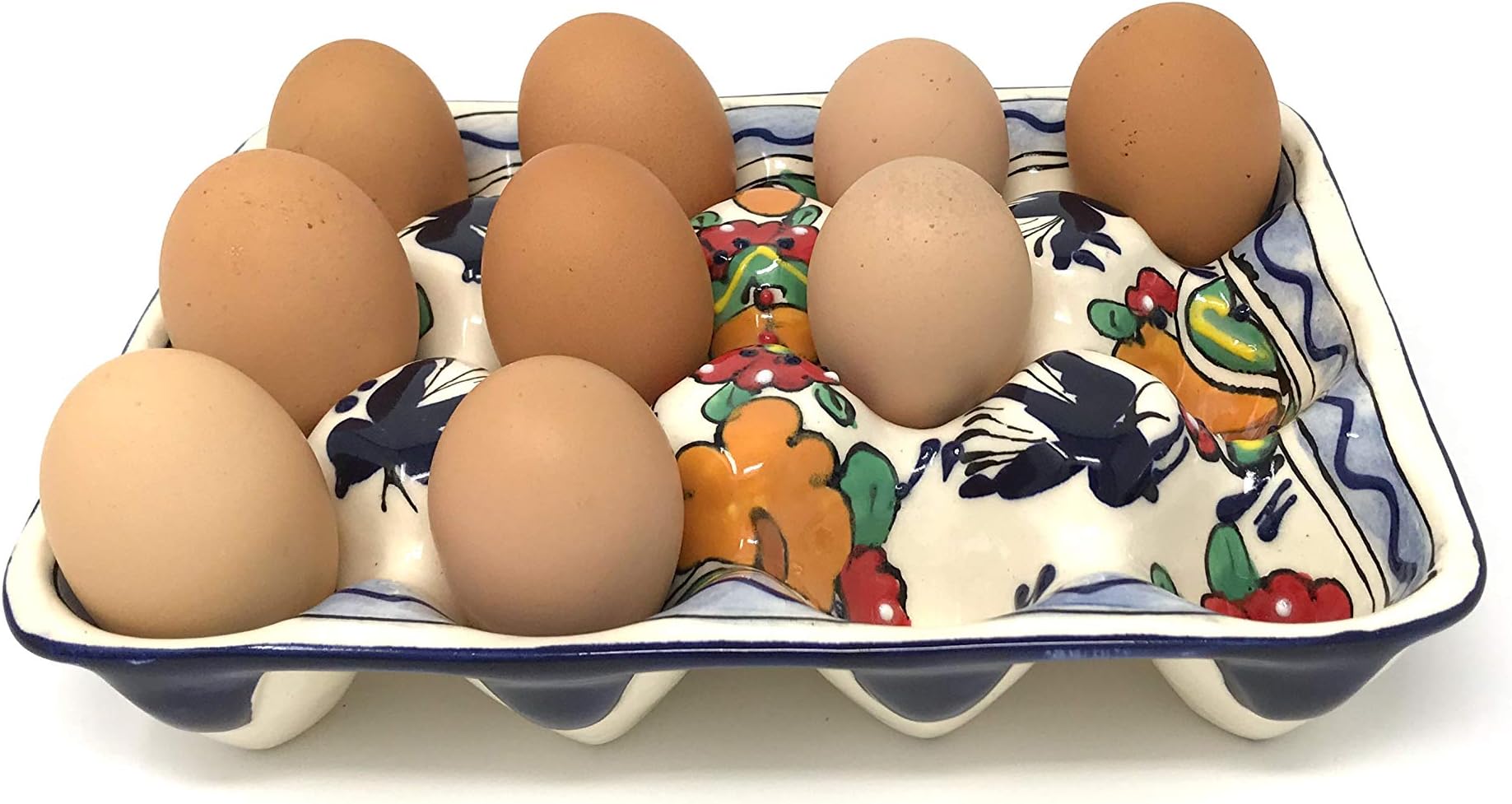 Mexican Talavera Ceramic Egg Crate Holds One Dozen Chicken Eggs Duck Eggs Farm-Fresh Eggs