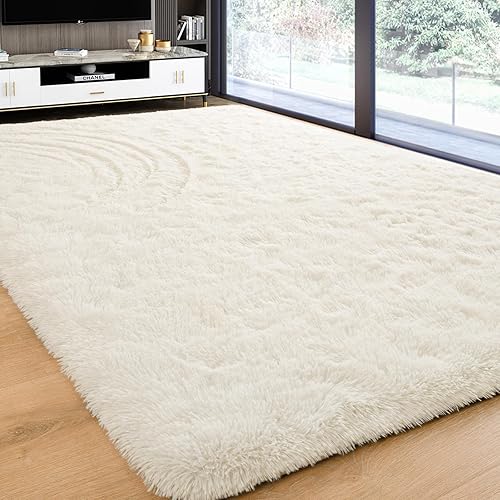 Softlife - Alfombra de área para sala de estar de 5.3 x 7.6 pies, peluda, suave y mullida, de peluche largo, para habitación de los niños,