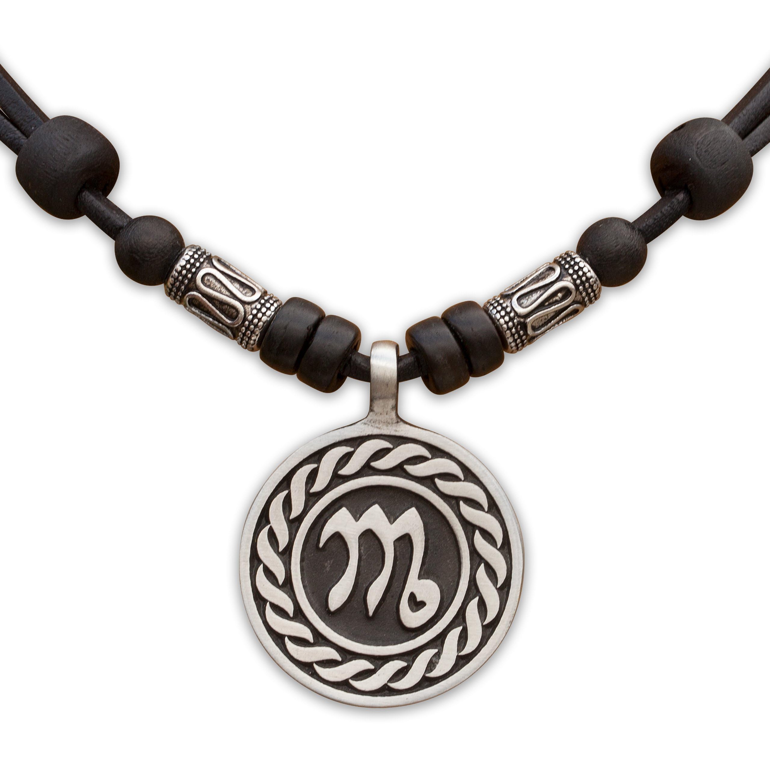 HANA LIMA 1 von 12 Sternzeichen Tierkreiszeichen an verstellbarer Lederkette mit Edelstahlperlen Horoskop Horoscope Halskette Surferkette H- SKORPION (Scorpio) / 24. Oktober - 22. November