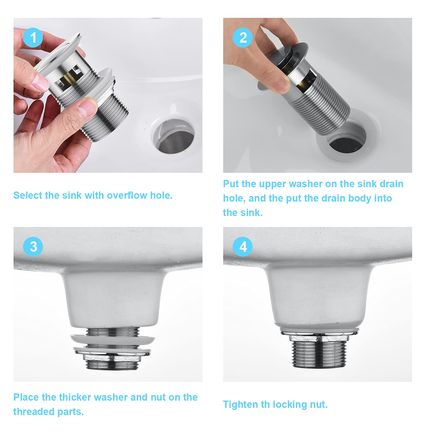 CREA Bonde de Lavabo avec Trop-Plein, Vidage Lavabo Pop-up, Bonde de Vidage Universelle, Acier Inoxydable
