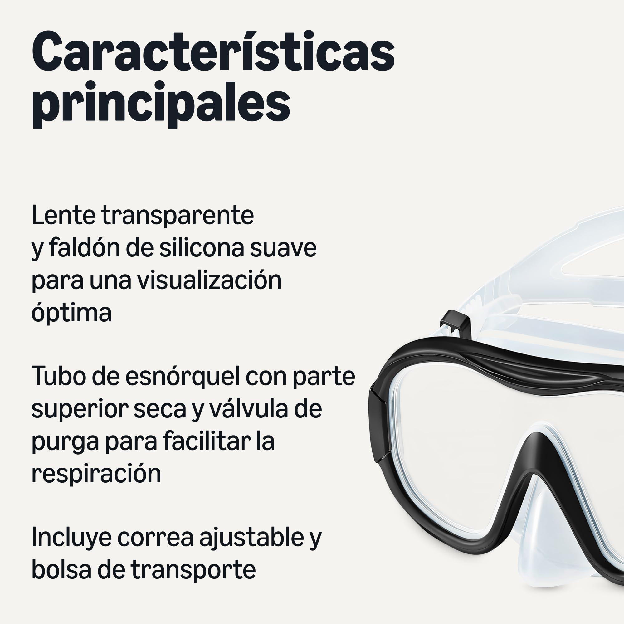 Amazon Basics Máscara de Esnórquel con Bolsa de Transporte, Equipo de Esnórquel para Adultos, Negro