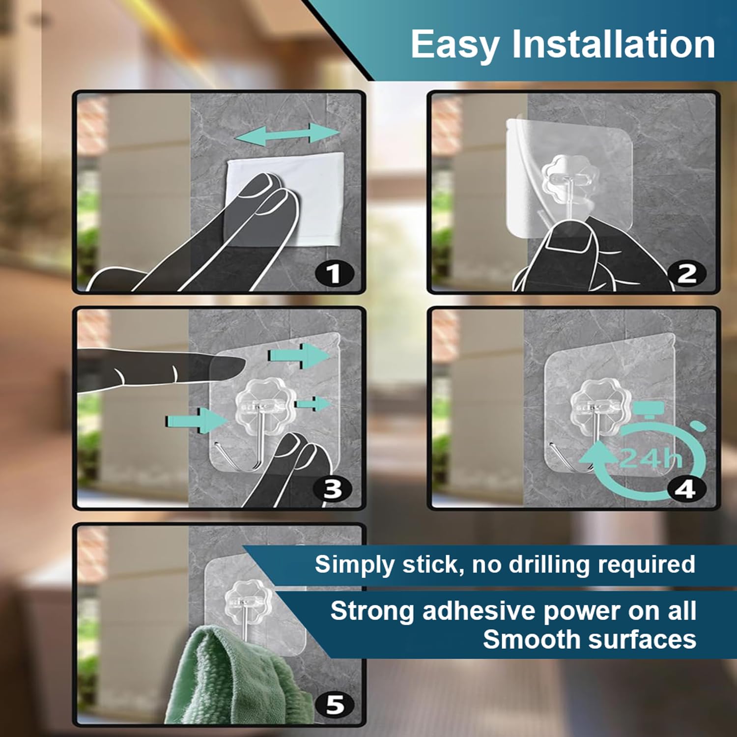DALUCI Self Adhesive Hooks - Heavy Duty, No Drill -5 DALUCI Self Adhesive Hooks - Heavy Duty, No Drill -5