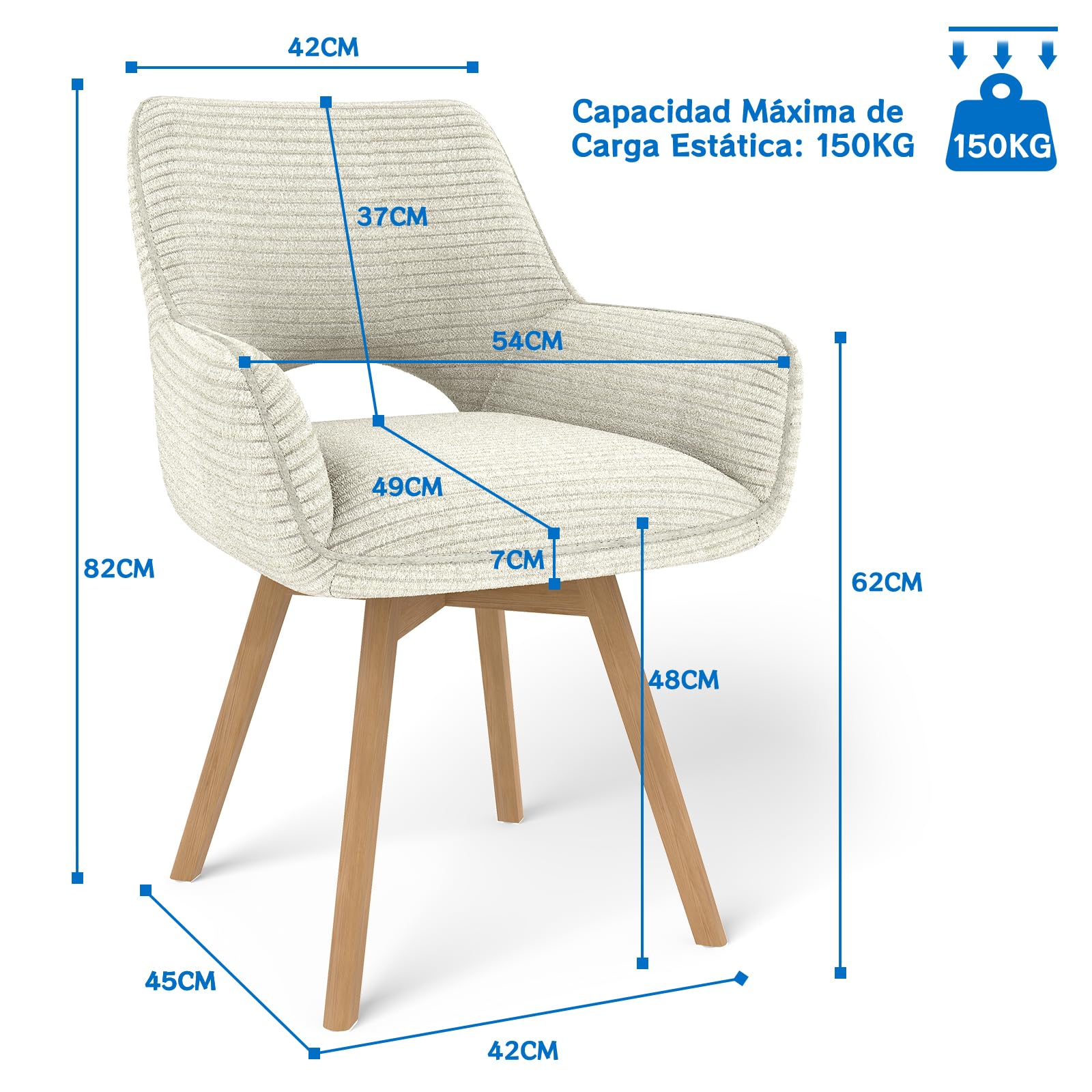 JIJIAN Juego de 2 Sillas de Comedor Giratorias 360°, Beige | Silla de Cocina con Reposabrazos, Patas de Madera, Silla Tapizada Moderna de Terciopelo de Canalé para Cocina, Comedor, Salón