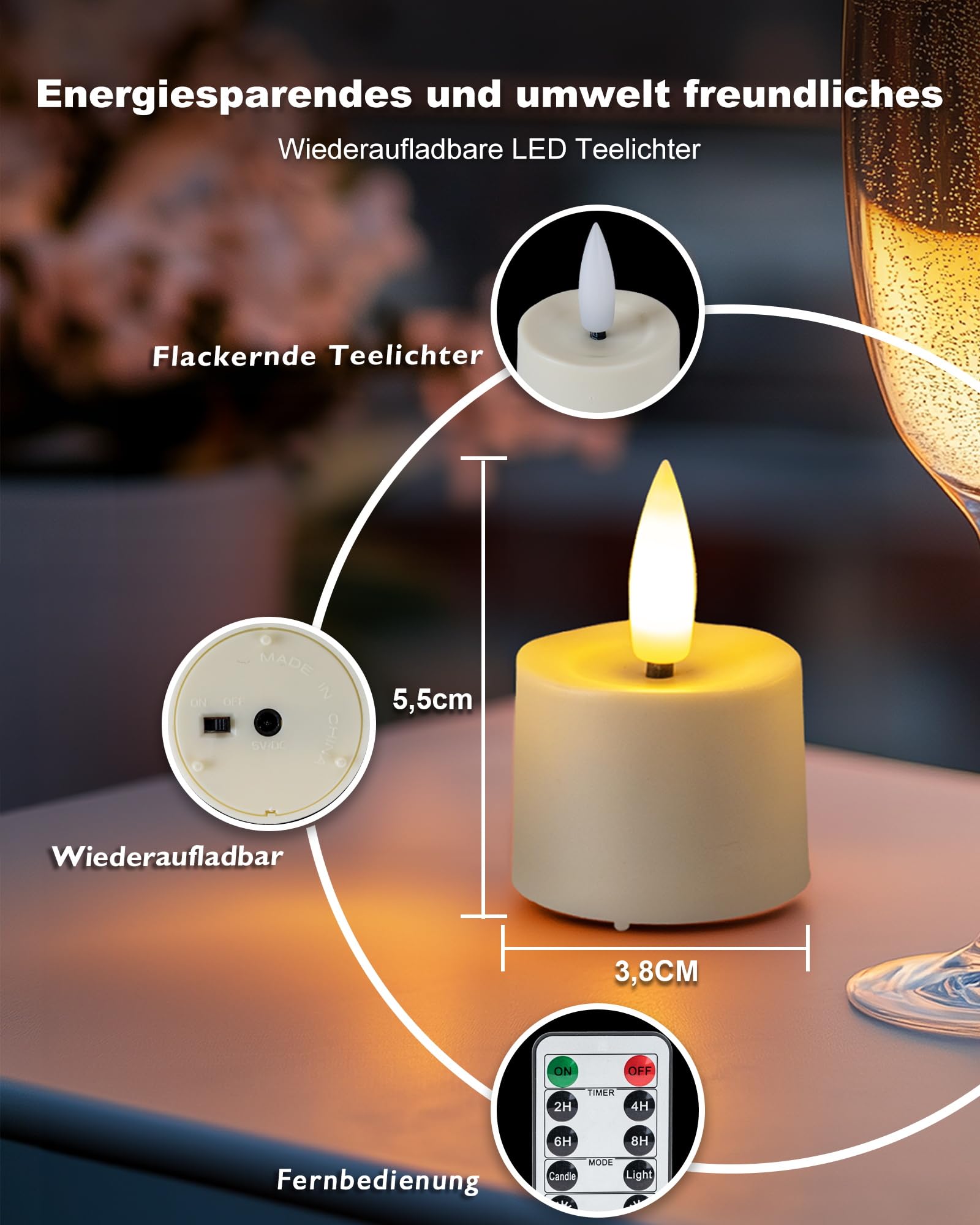 Homemory 12 velas de té recargables con mando a distancia, temporizador LED para Navidad, Halloween, festivales, decoración del hogar