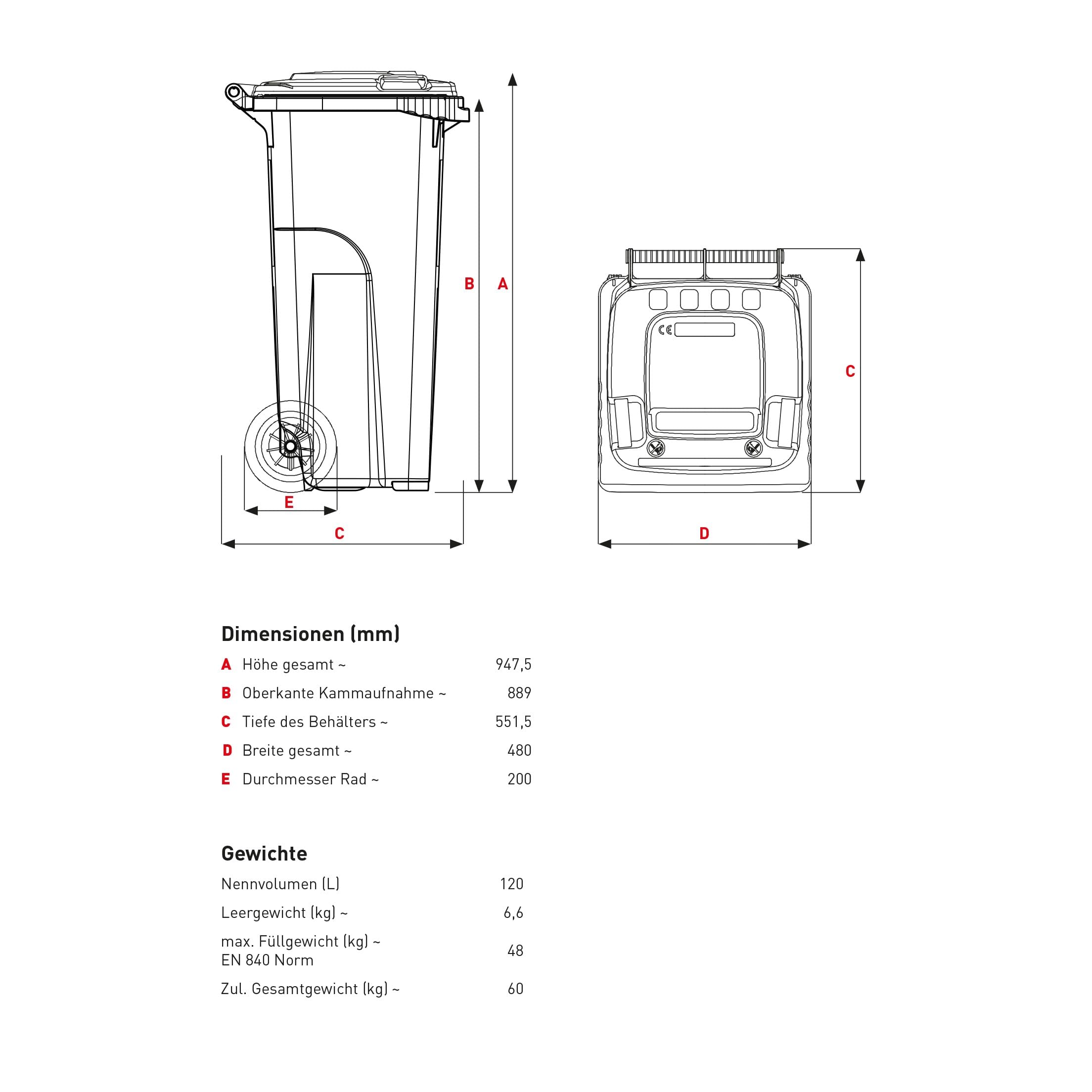 120 L Mülleimer SULO mülltonne Recycling Mülleimer mit Deckel Grau (22068)