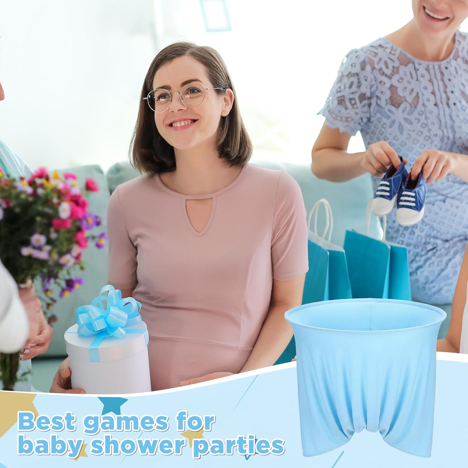 22 Pcs Funny Baby Shower Games Oversized Diaper Toss Game How Many Balls Can You Catch in Your Big Diaper Gender Reveal Party Game for Adults (Blue Ball)