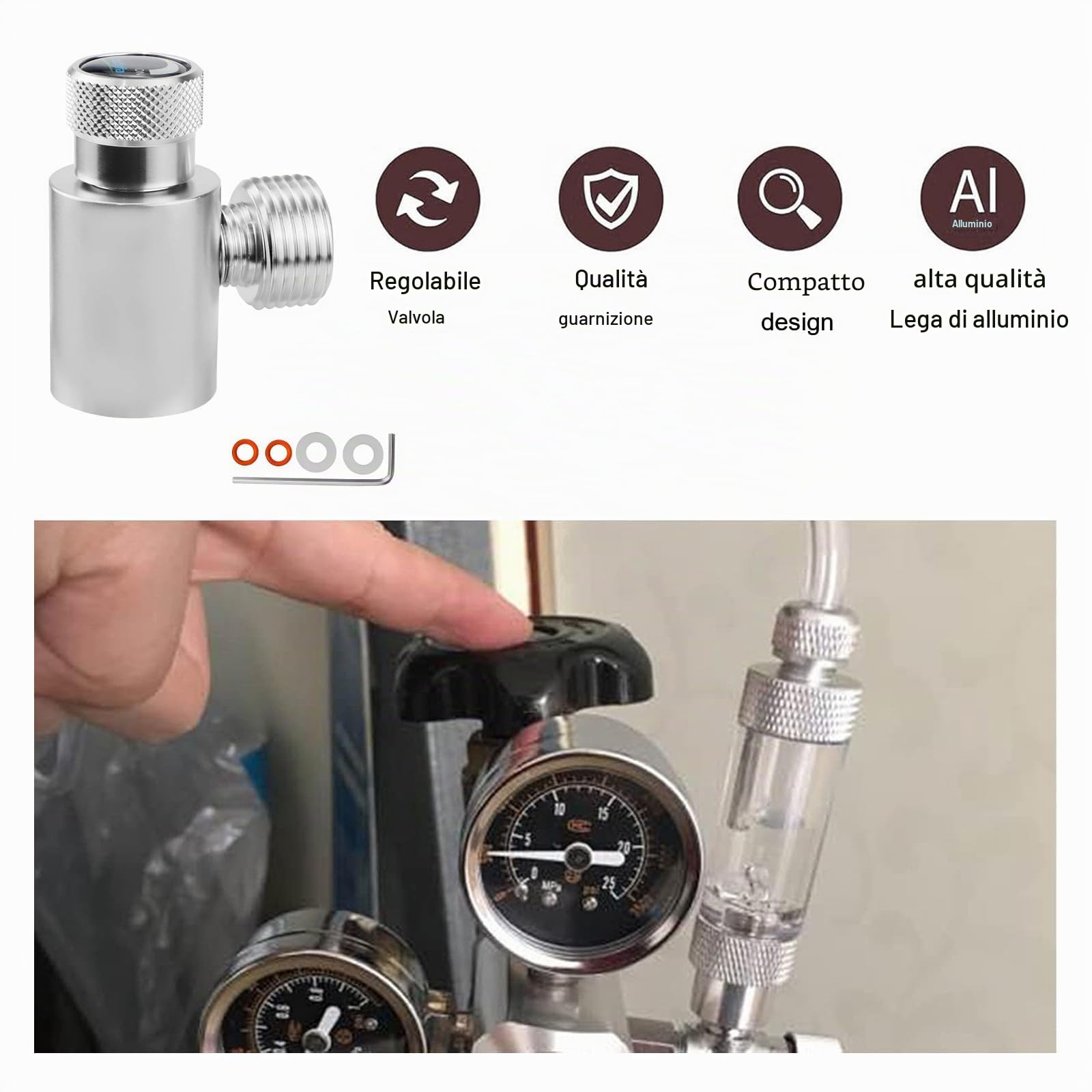 Adattatore per bombola di CO2, Ricarica Cilindro CO2 Adattatore da W21.8-14 a TR21-4, Ricarica di CO2, Convertitore di Soda, per Bombole per Acquario, Adattatore di Ricarica per Soda (Argento)