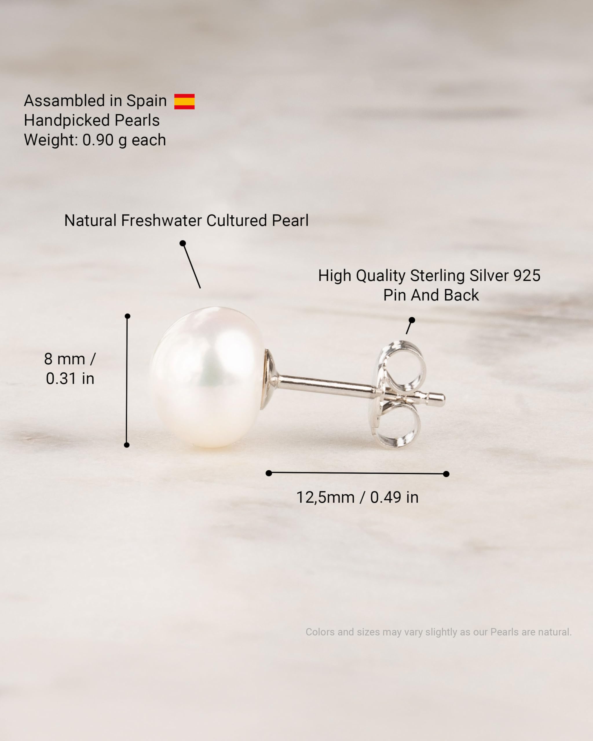 Secret & You - Orecchini a bottone con perle per donna e bambina, forma a bottone con perle coltivate d'acqua dolce Argento sterling 925 - Disponibile in 10 taglie da 4 mm a 13 mm