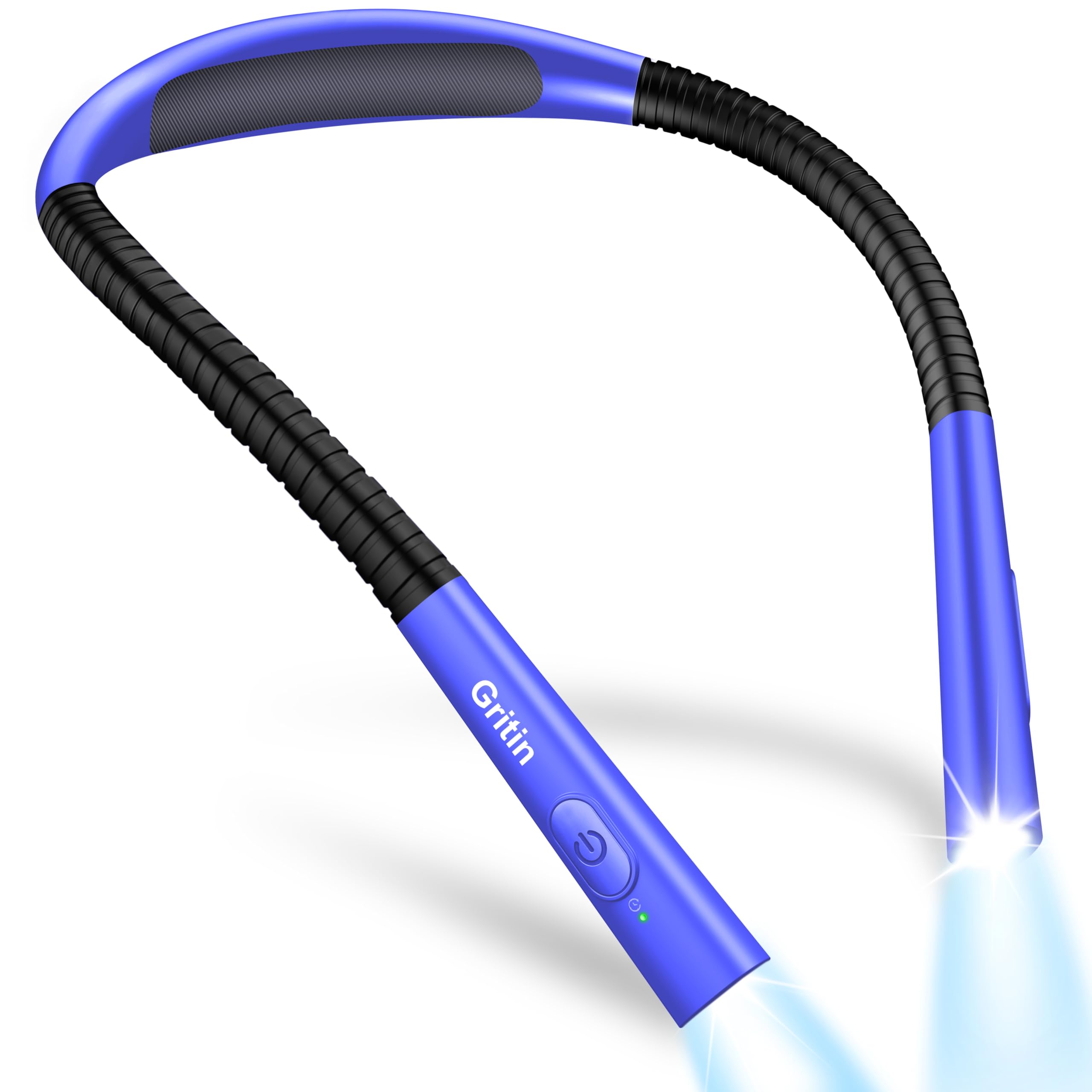 Gritin Book Light, Rechargeable Neck Light for Reading - 4-Color&5-Brightness,Bendable Arms,30-min Timer,80+ Hrs Runtime,Neck Curve Fit Ergonomic Design, Comfortable for Reading-Dark Blue