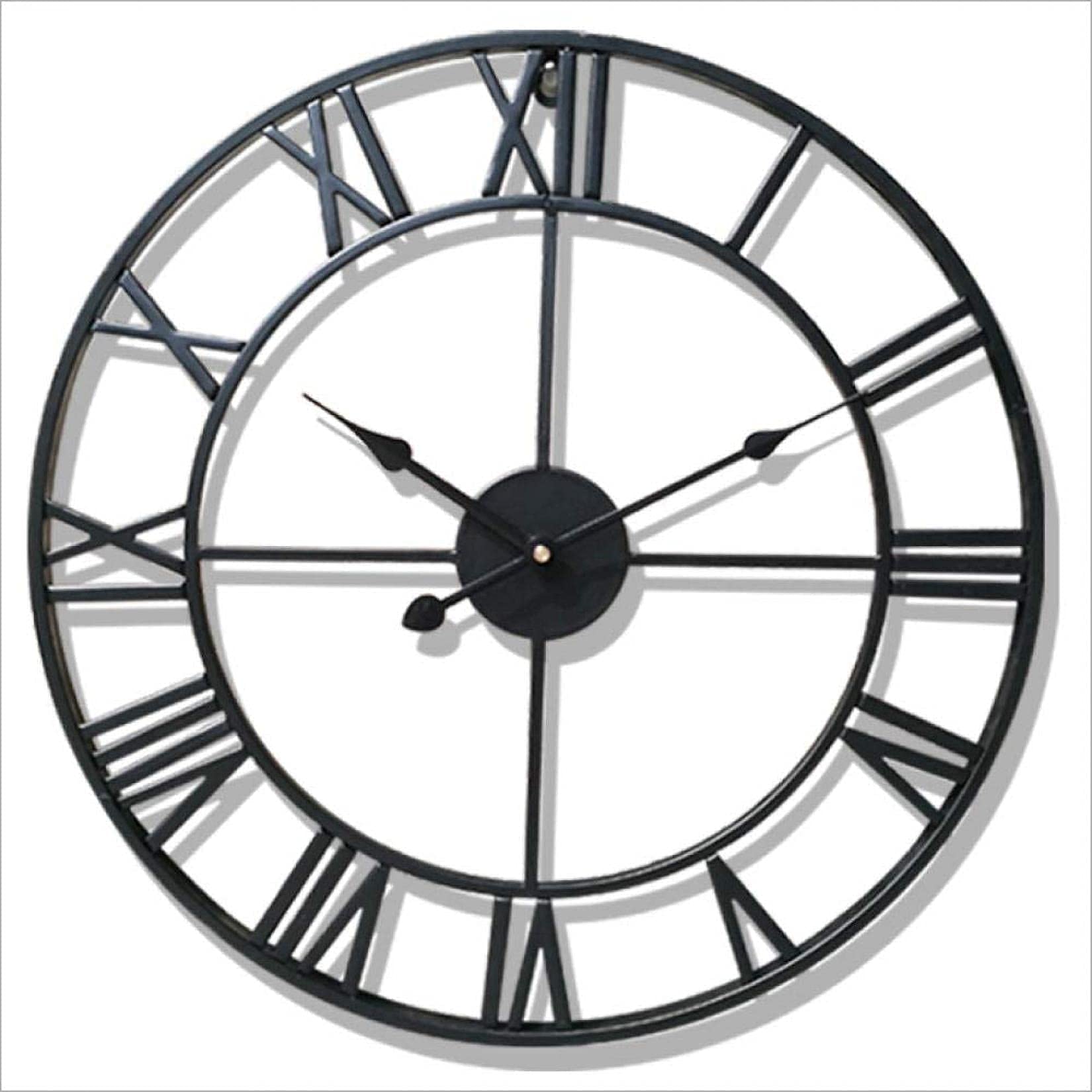 GTHTUHFD Big Roman Numerals Giant Open Face Metal Large Outdoor Garden Wall Clock Black Wrought Iron Wall Clock-16 Inch/40Cm