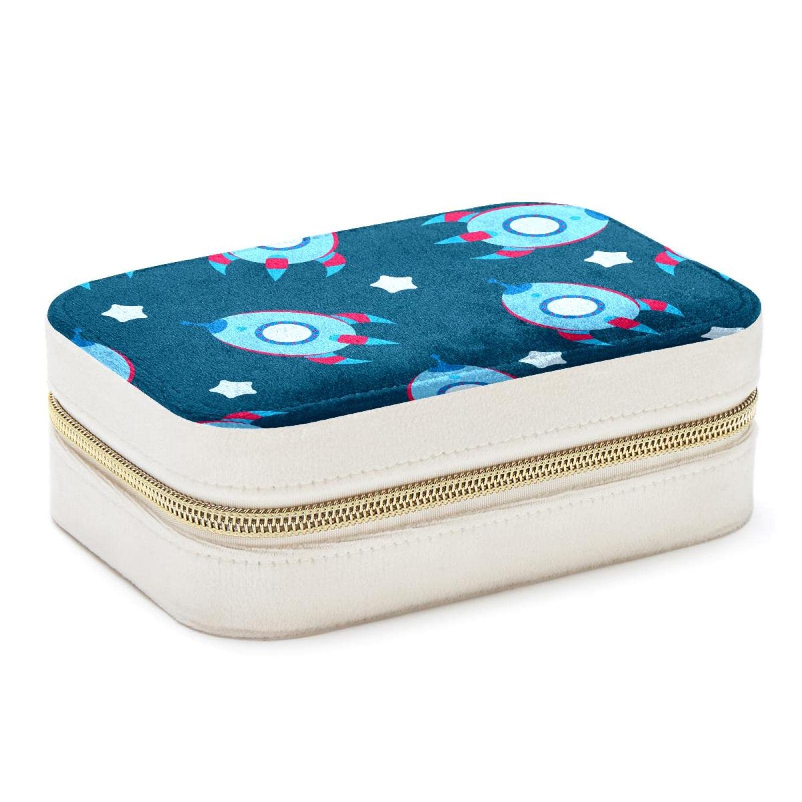 Boîte à bijoux fille portable et coffret de voyage fusées bleues
