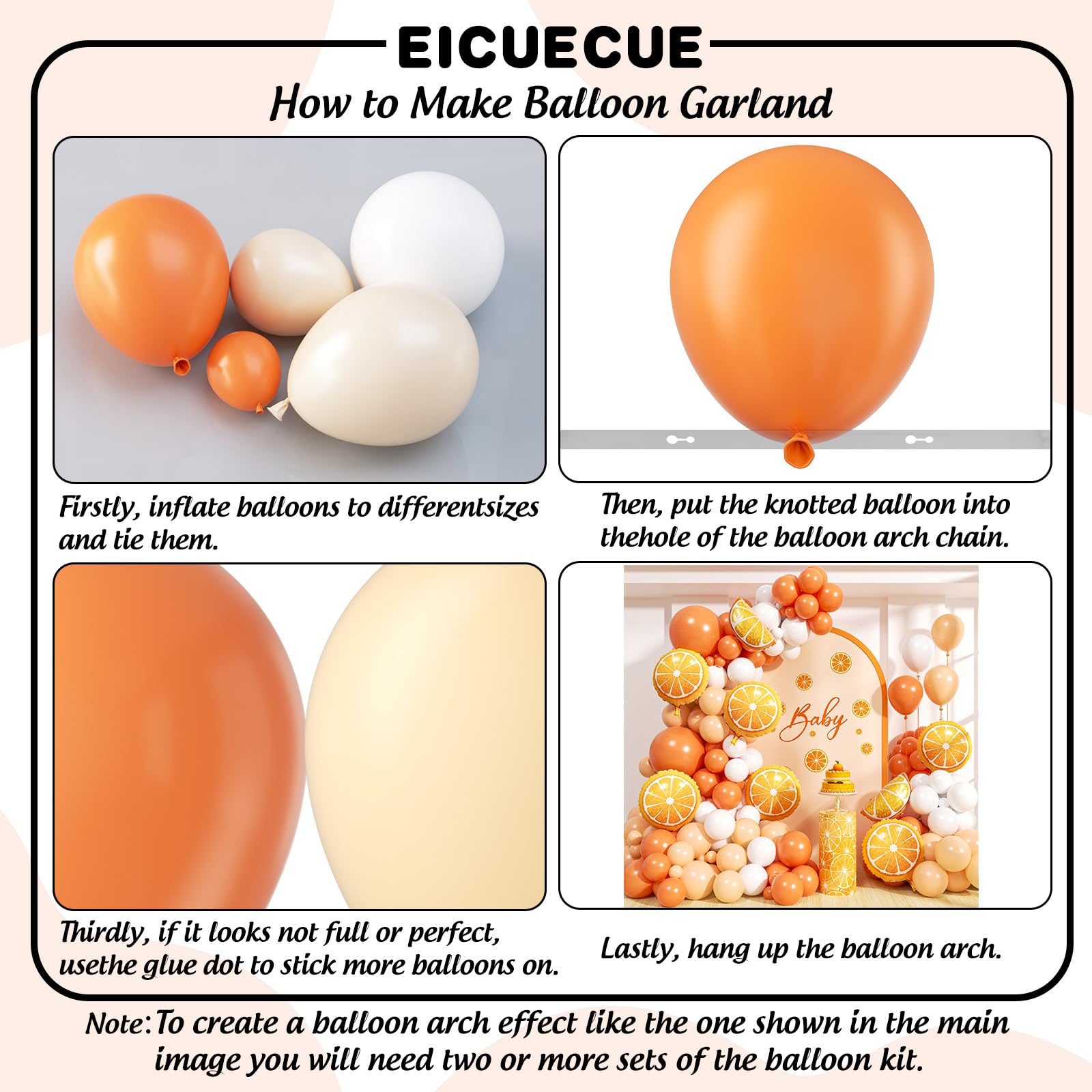 Kit de decoración de arco de globos naranja y blanco