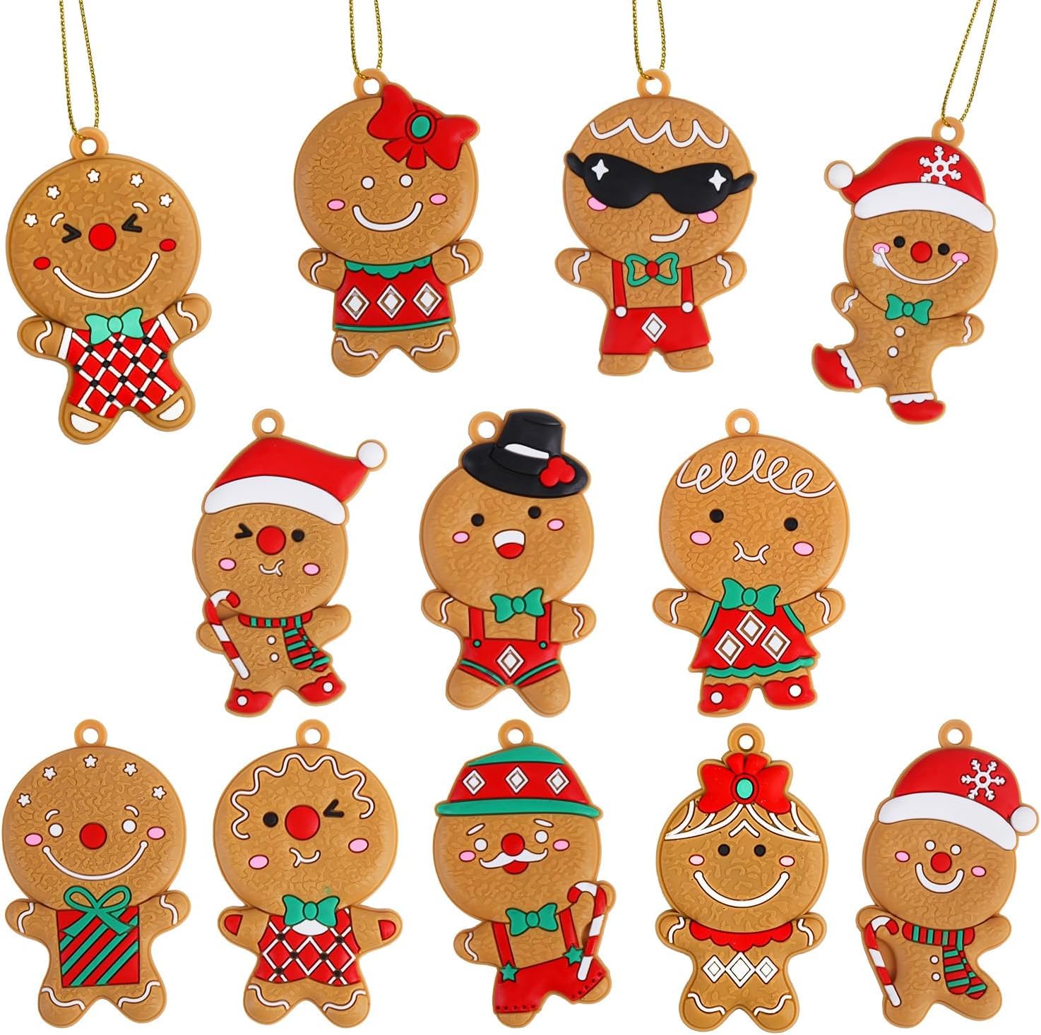 Pain Depice Noel DERAYEE 12pcs Bonhomme Pain D'Epice De Noël, Ornements Sapin De Noël, Pendentif Arbre De Noël Festival Fête Décoration Bricolage Artisanat Décoration Pain D'épice