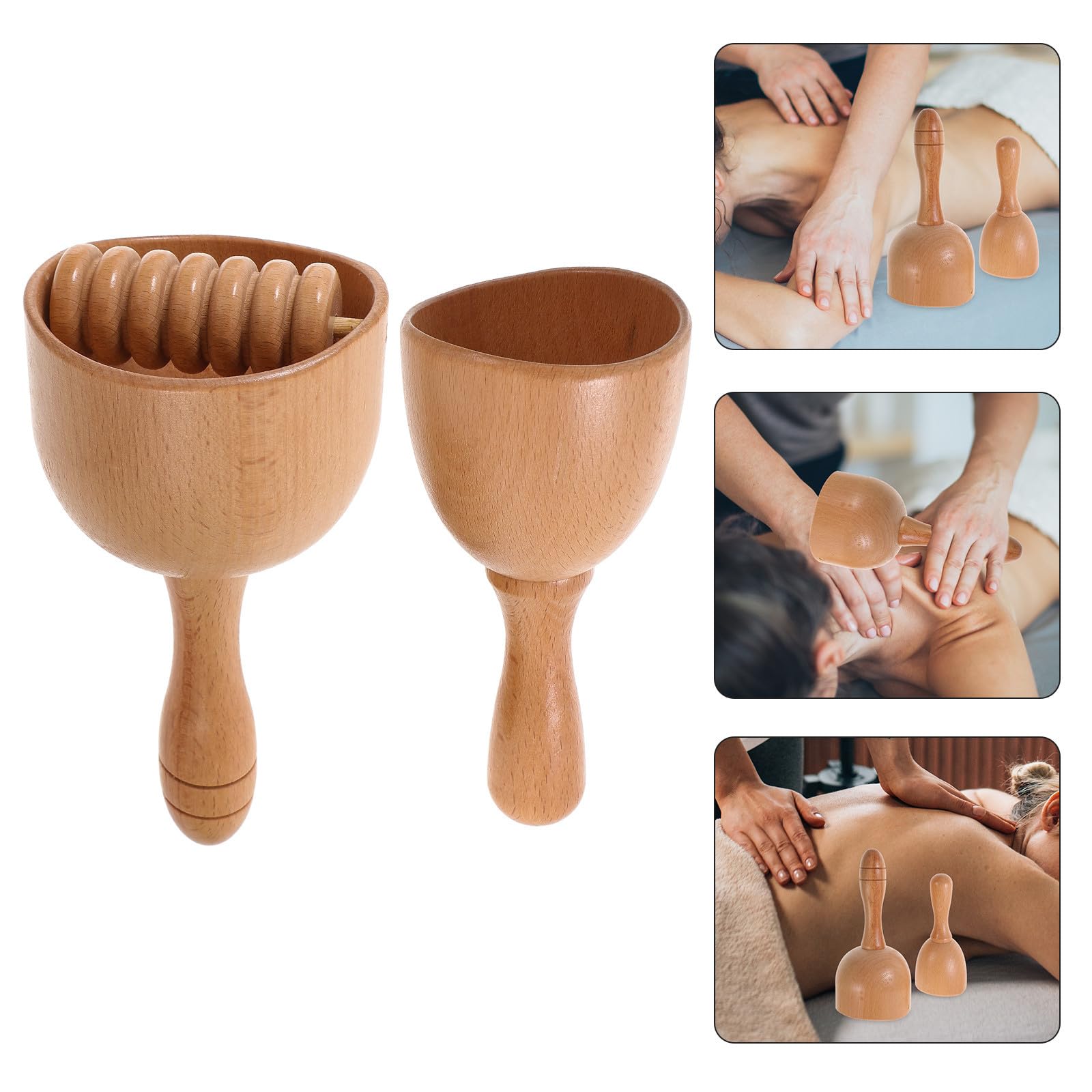 CLISPEED Rodillos de Masaje Corporal de Madera 2piezas Diseño de Copa para Terapia Física y Relajación Muscular en Casa