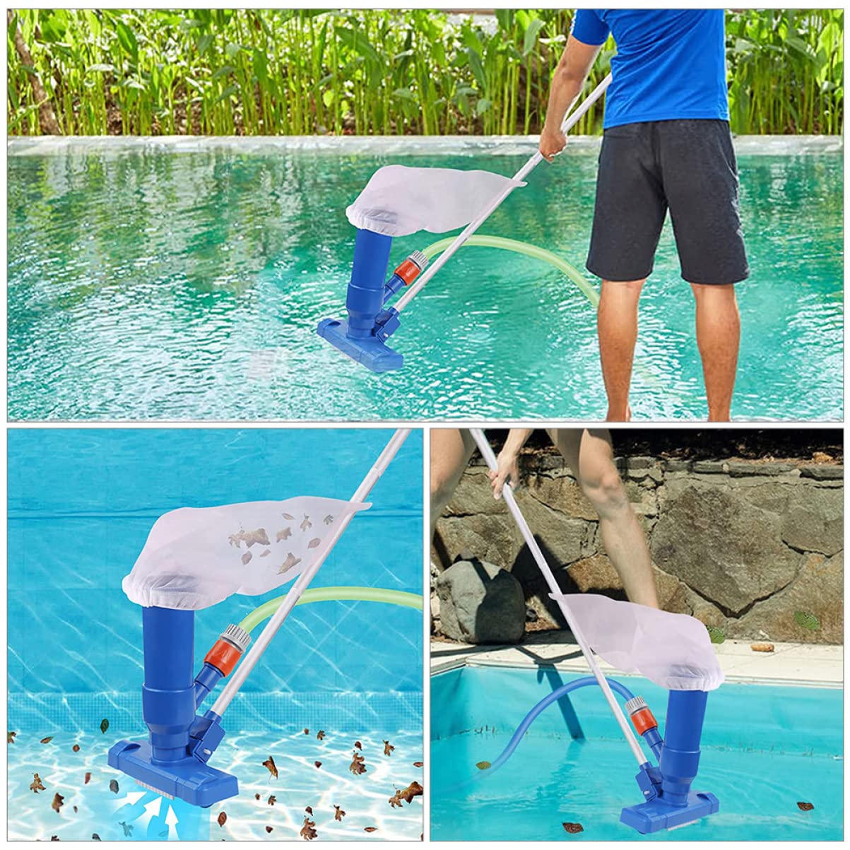 Épuisette de Piscine Camping 1 Set avec Tige Aluminium, Bleu, Plastique