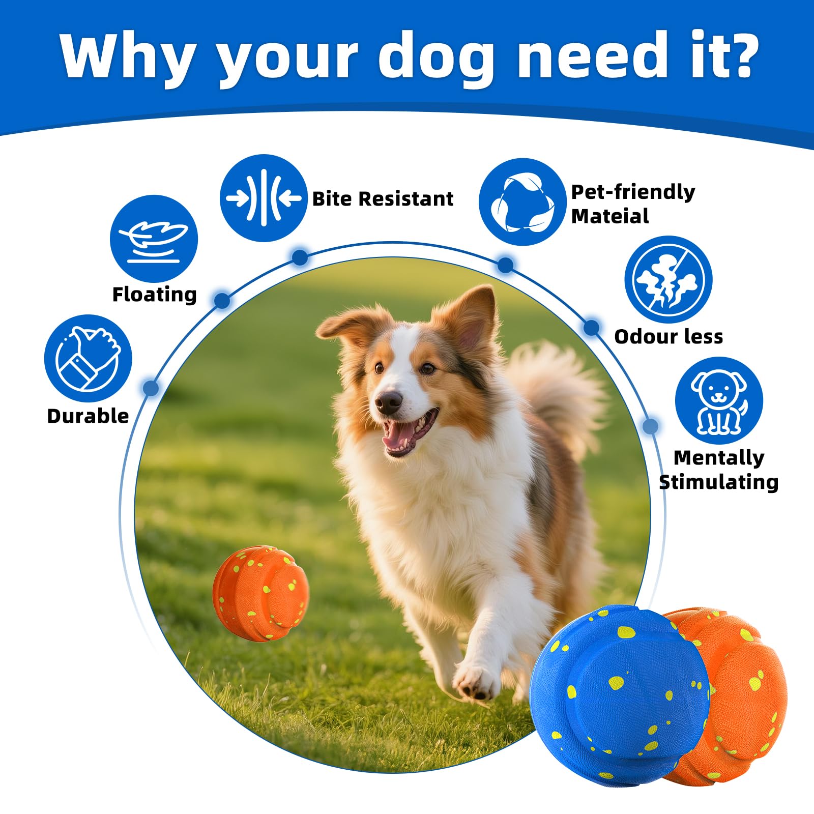 Palla Interattiva Intelligente per Cani – 3 Modalità di Gioco, Impermeabile e Ricaricabile – Giocattolo Resistente per Cani di Taglia Media e Grande