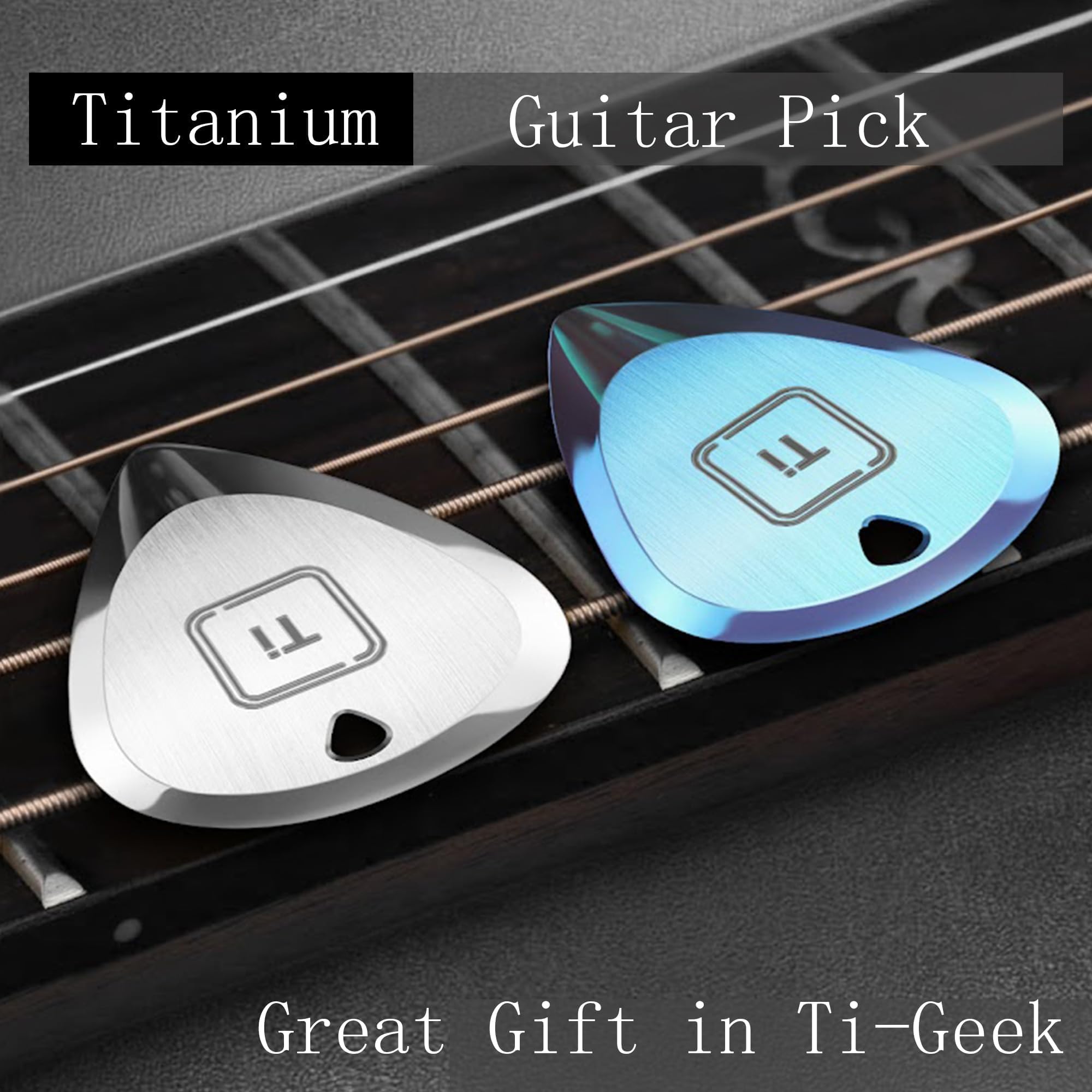 Ti-Geek - Púa de guitarra de titanio de alta calidad de 2,8 mm de grosor, plata metálica para Metallica, bajo, guitarra eléctrica, agarre antideslizante, muñequera, durabilidad de por vida, perfecta