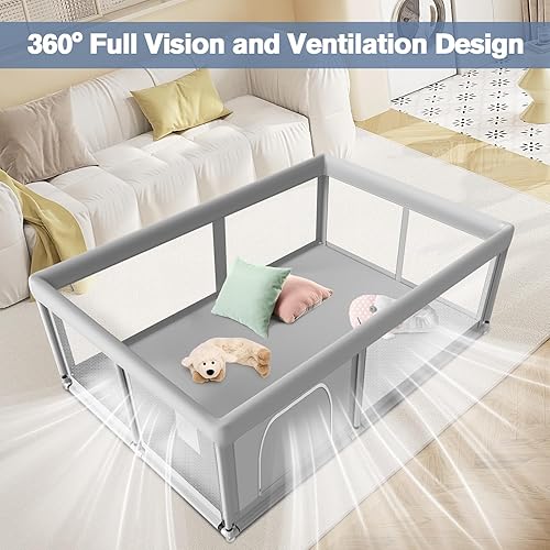 Miniatura 5 de Corralito para bebés de 65 x 50 pulgadas, corralito para bebés y niños pequeños, patios de juegos para bebés en interiores y exteriores, corral de