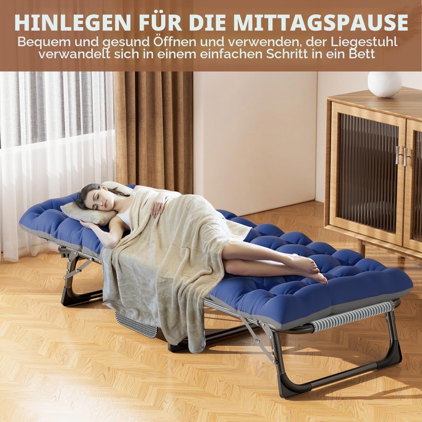 MOPHOTO Klappbett – Gästebett mit Matratze, Einzelbett, kompakt und platzsparend – zusammenklappbares Feldbett – 190 x 68 cm