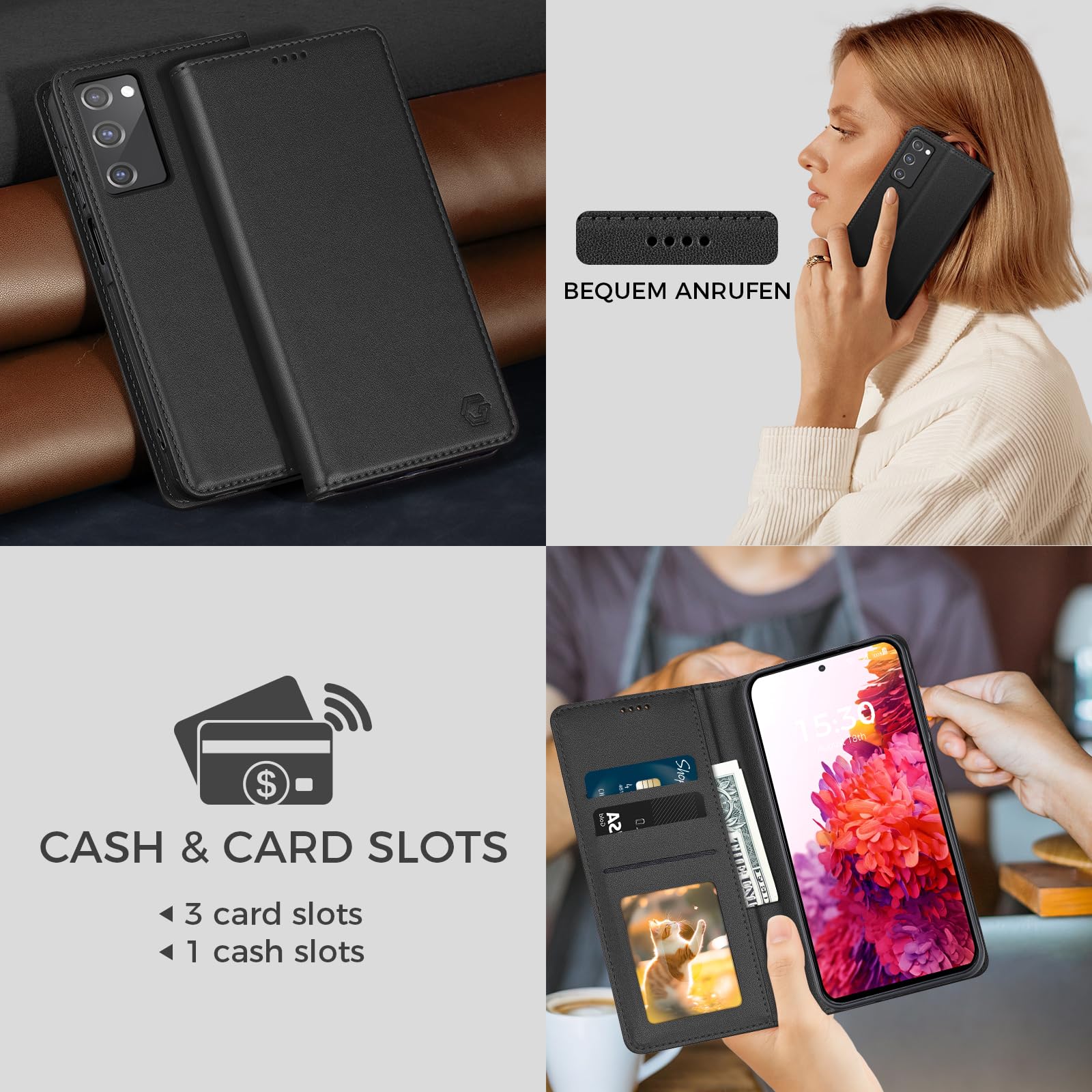 Etui do Samsung Galaxy S20 FE, etui premium z klapką ze skóry PU, etui z klapką z blokadą RFID, etui ochronne do Samsung Galaxy S20 FE