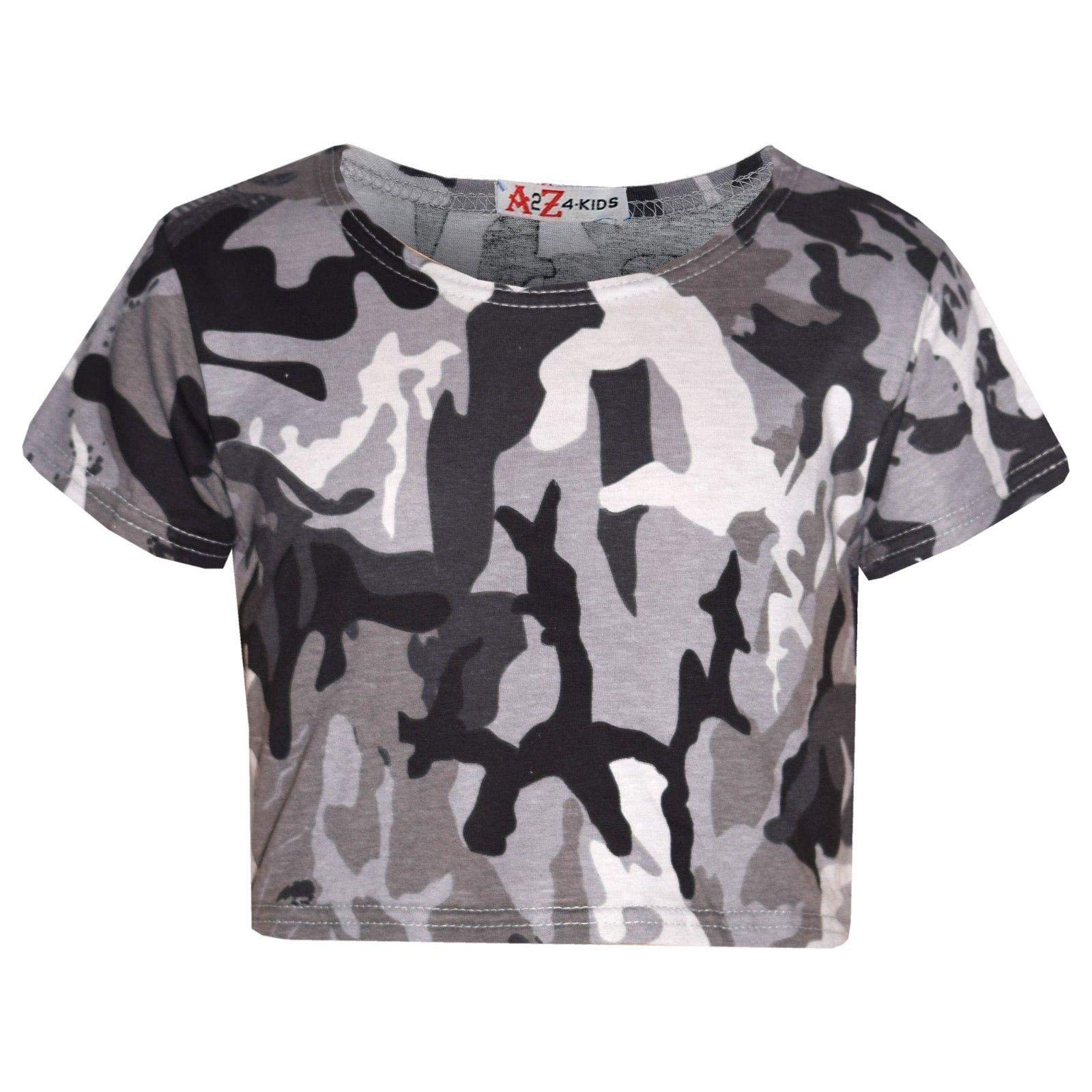 A2z 4 Kids Girls Camo Charcoal Top Selfie Camouflage Trendy - A2z Camo Crop Top Charcoal 13