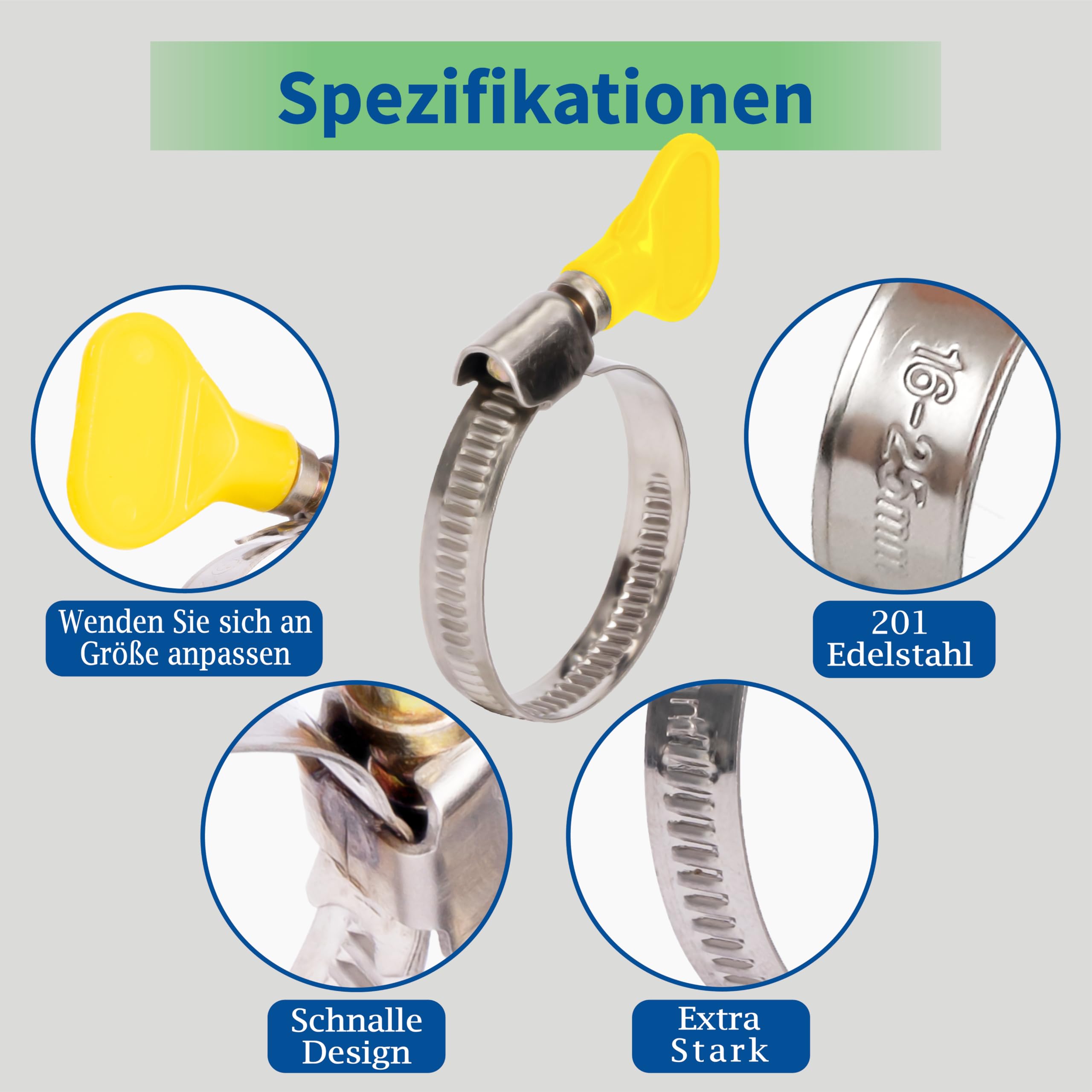 Zacisk ze stali nierdzewnej 32-50 mm, 10 sztuk, regulowany kołnierz ze stali nierdzewnej, metalowy zacisk zaciskowy do basenu, ogrodu, hydrauliki