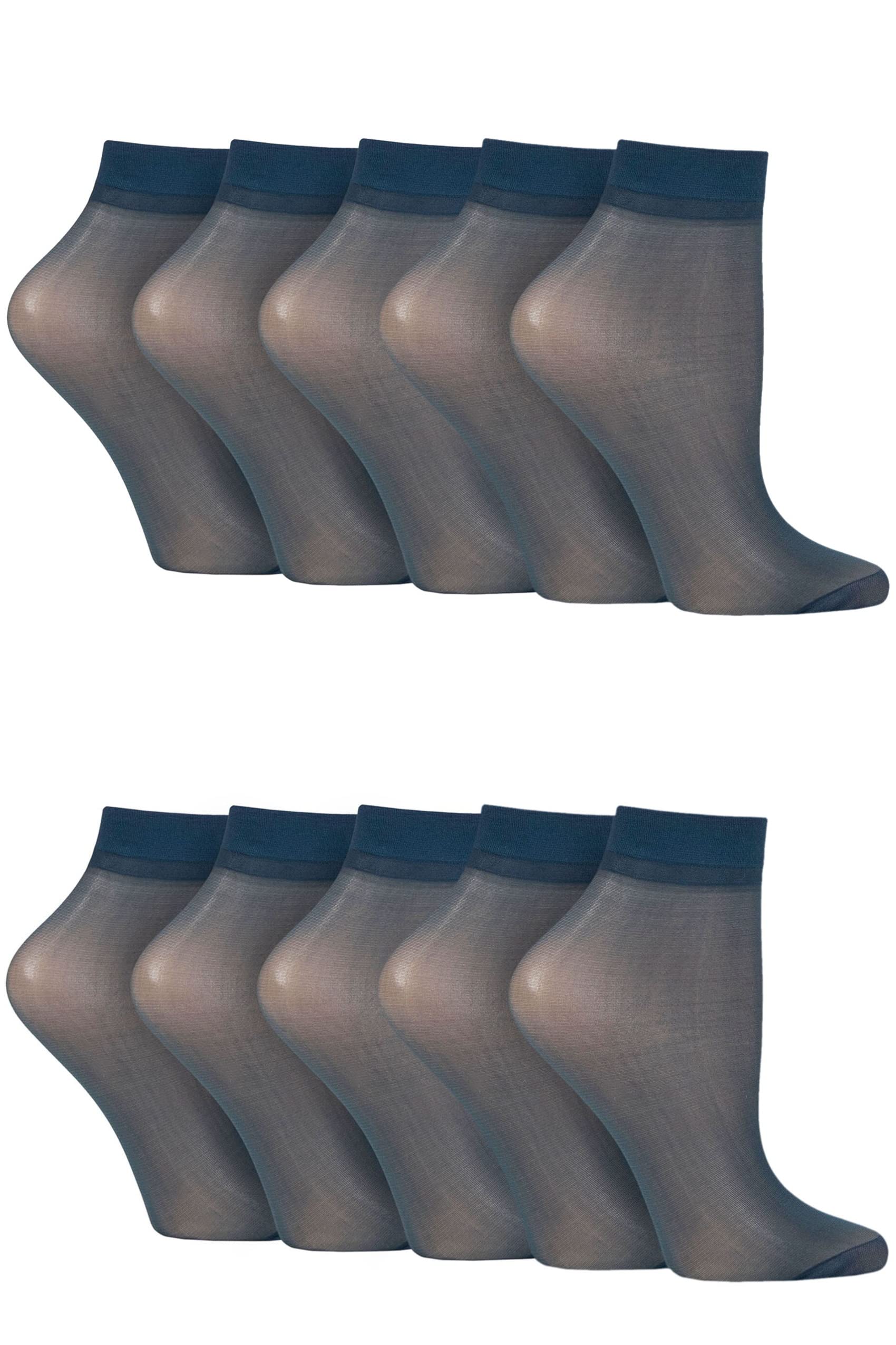 SockShop Womens Ankle Highs Pop Socks Short Nylon Stockings Hosiery 15 Denier in Various Shades One Size Pack of 10 Ankle - Navy 4-8