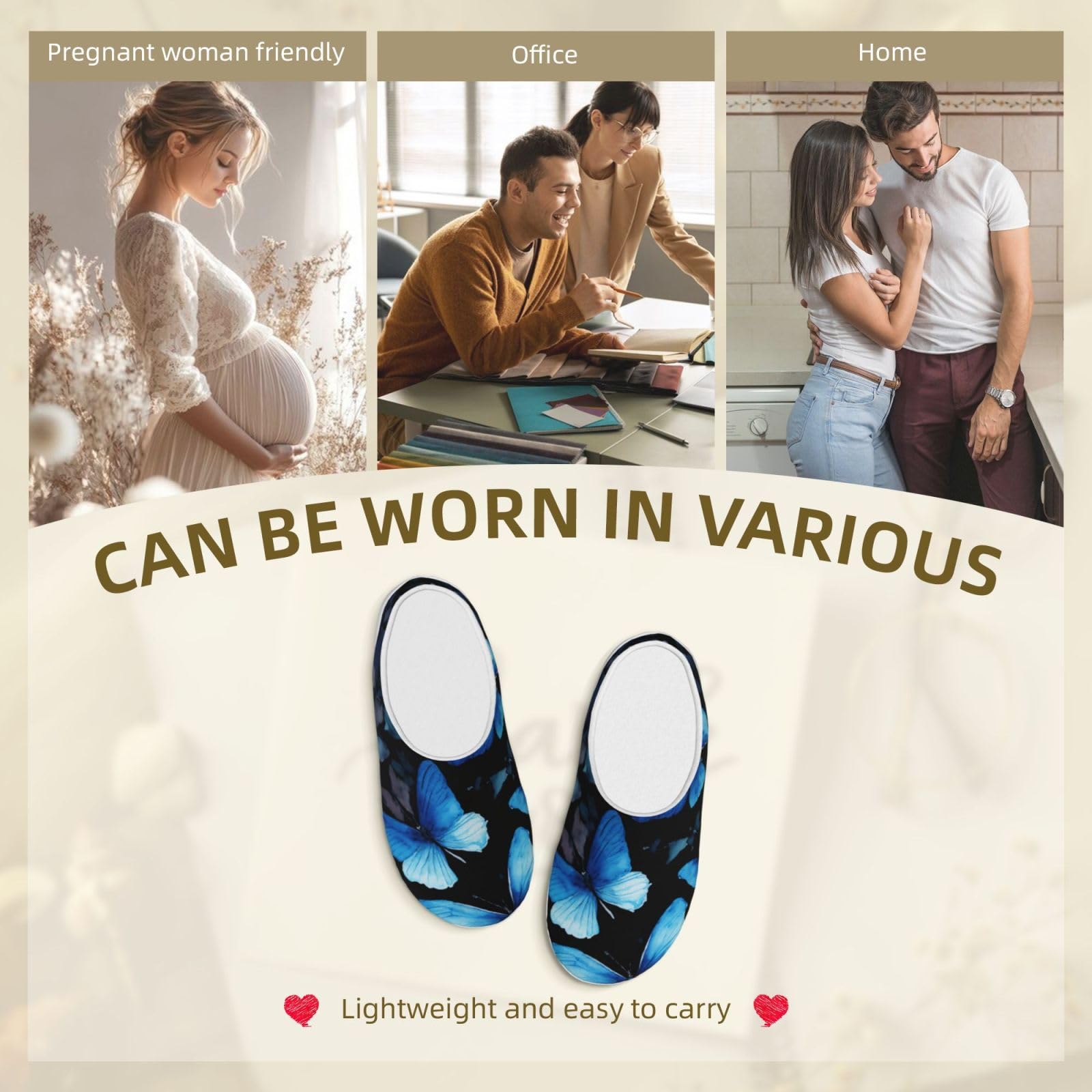 Blu Farfalle Fiori Bianchi Stampa Adulto TPR Pantofole Lavabile per Uomo e Donna Traspirante e Accogliente Scarpe invernali