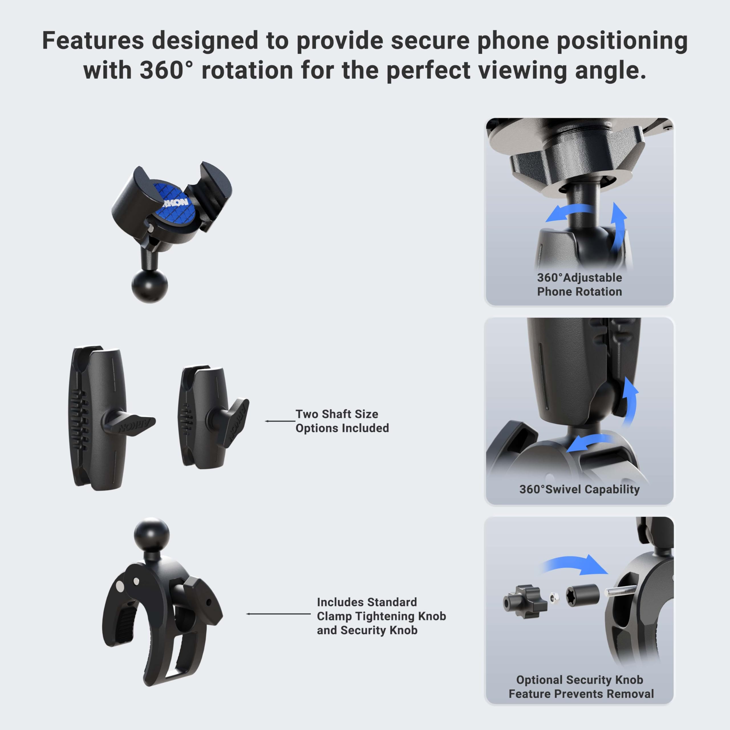 Arkon RoadVise - Soporte para teléfono móvil con perilla de Seguridad, Color Negro